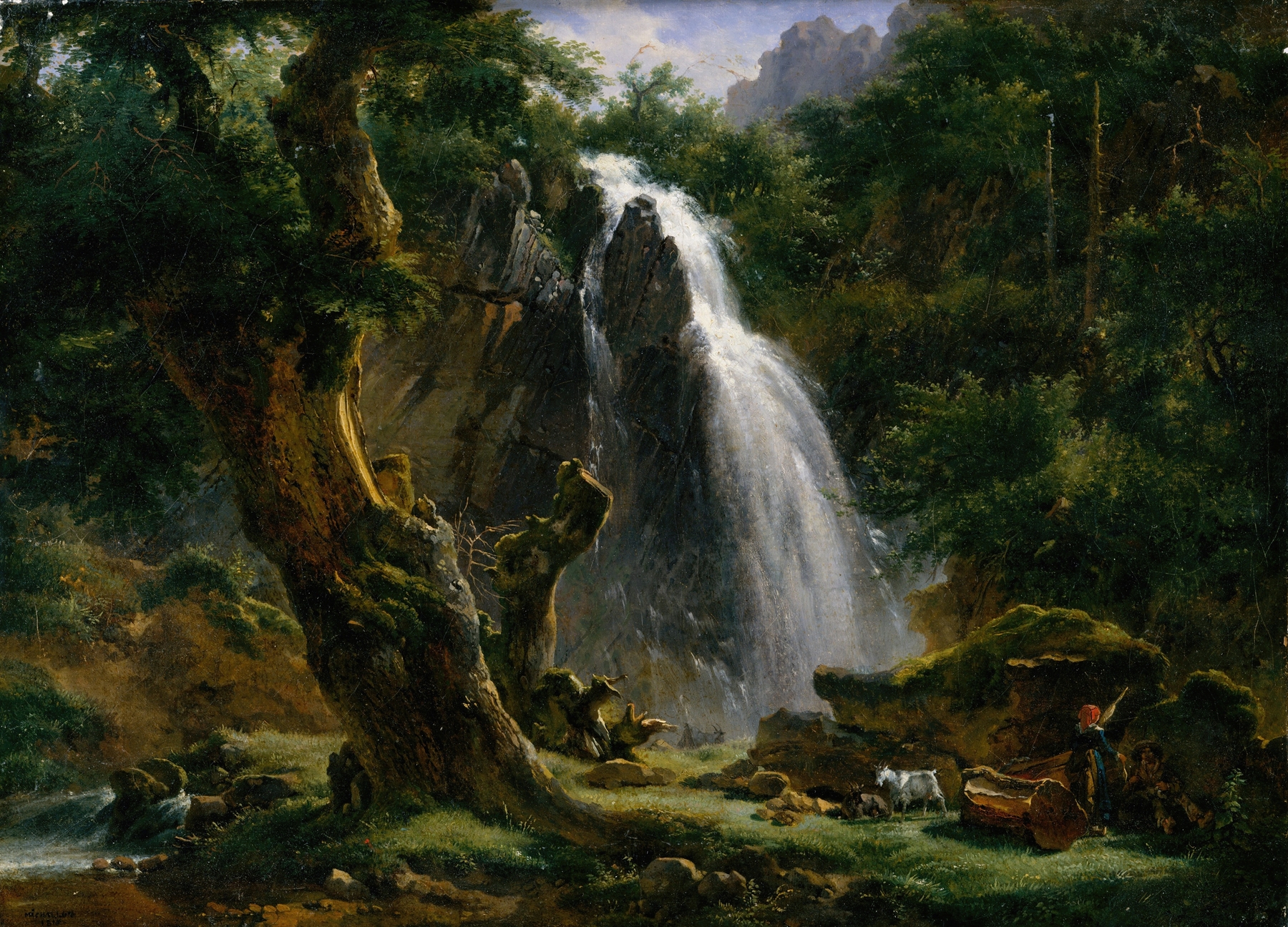 Waterfall at Mont-Dore, by Achille Etna Michallon, public domain