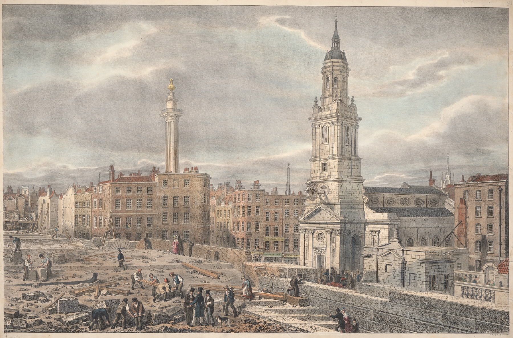 Etching by George Johann Scharf depicting the ruins of St. Michael’s Church