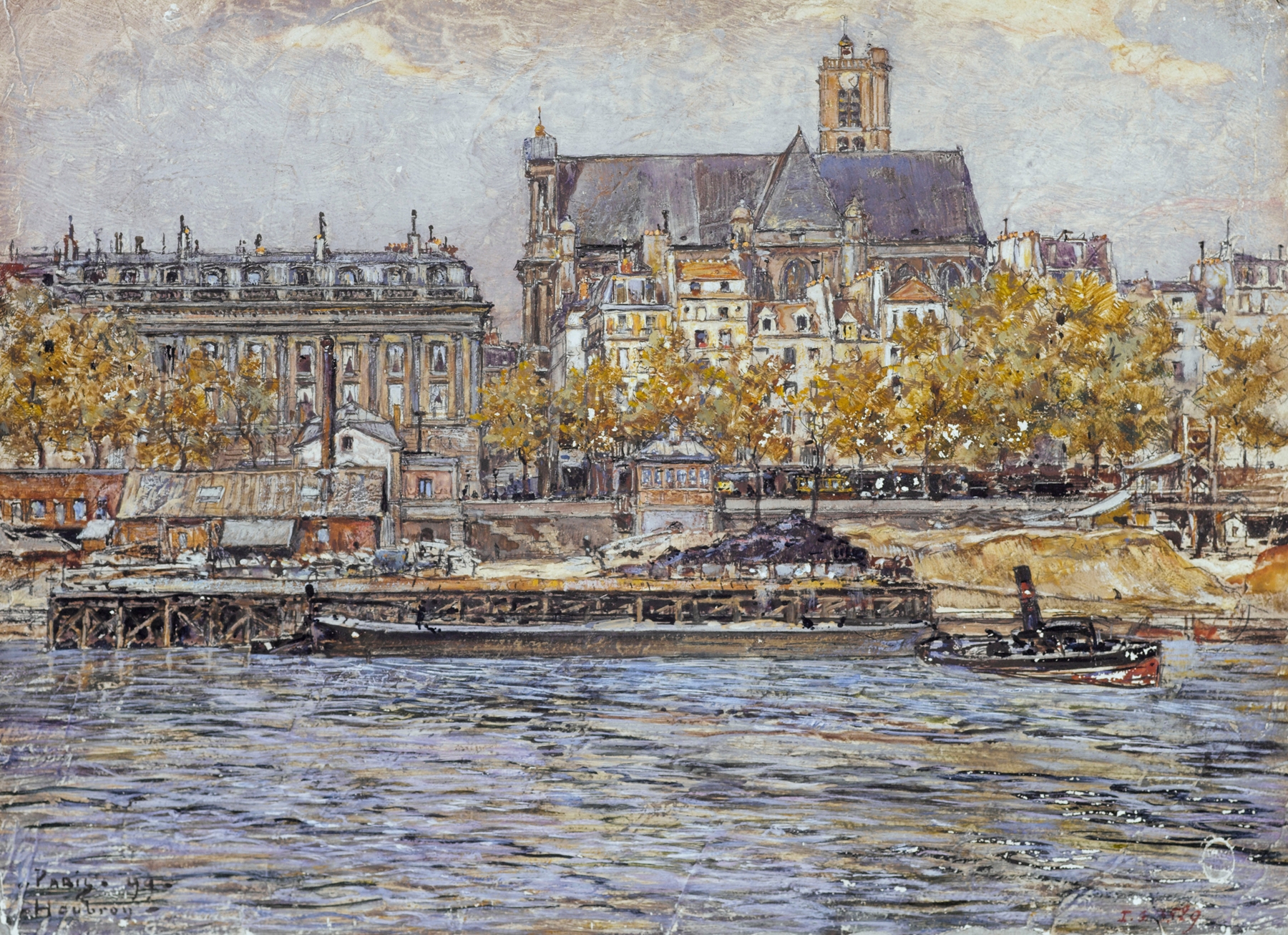 Genre scene with a bustling crowd near Hôtel-de-Ville by Frédéric Houbron, oil painting