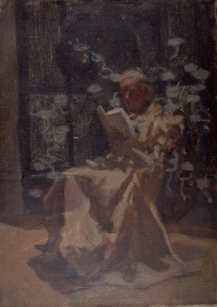 Portrait of a woman in oil painting by Denman Waldo Ross, capturing introspection and soft light.
