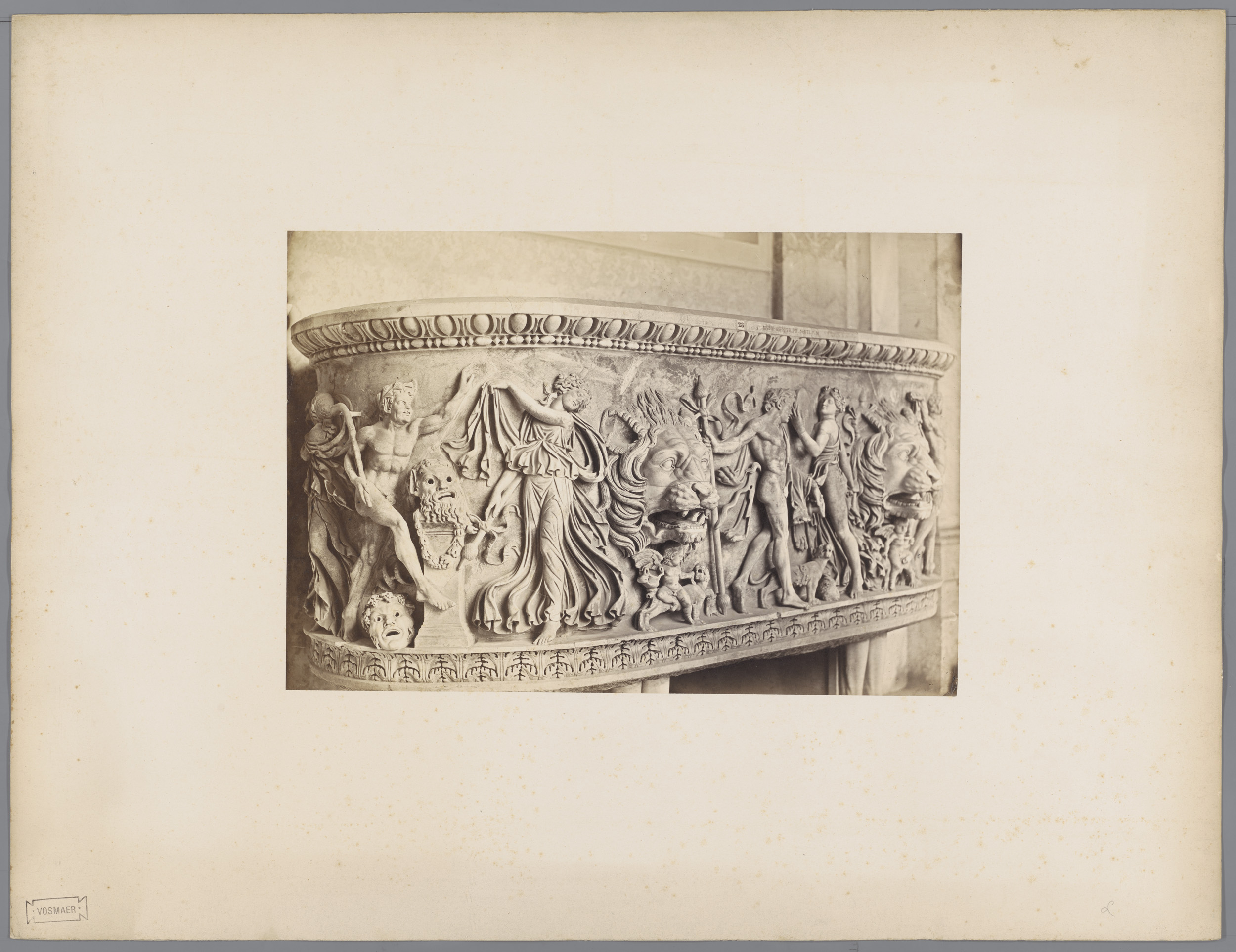 Neoclassicism albumen print of Bacchus and followers on a sarcophagus by Libreria Spithöver