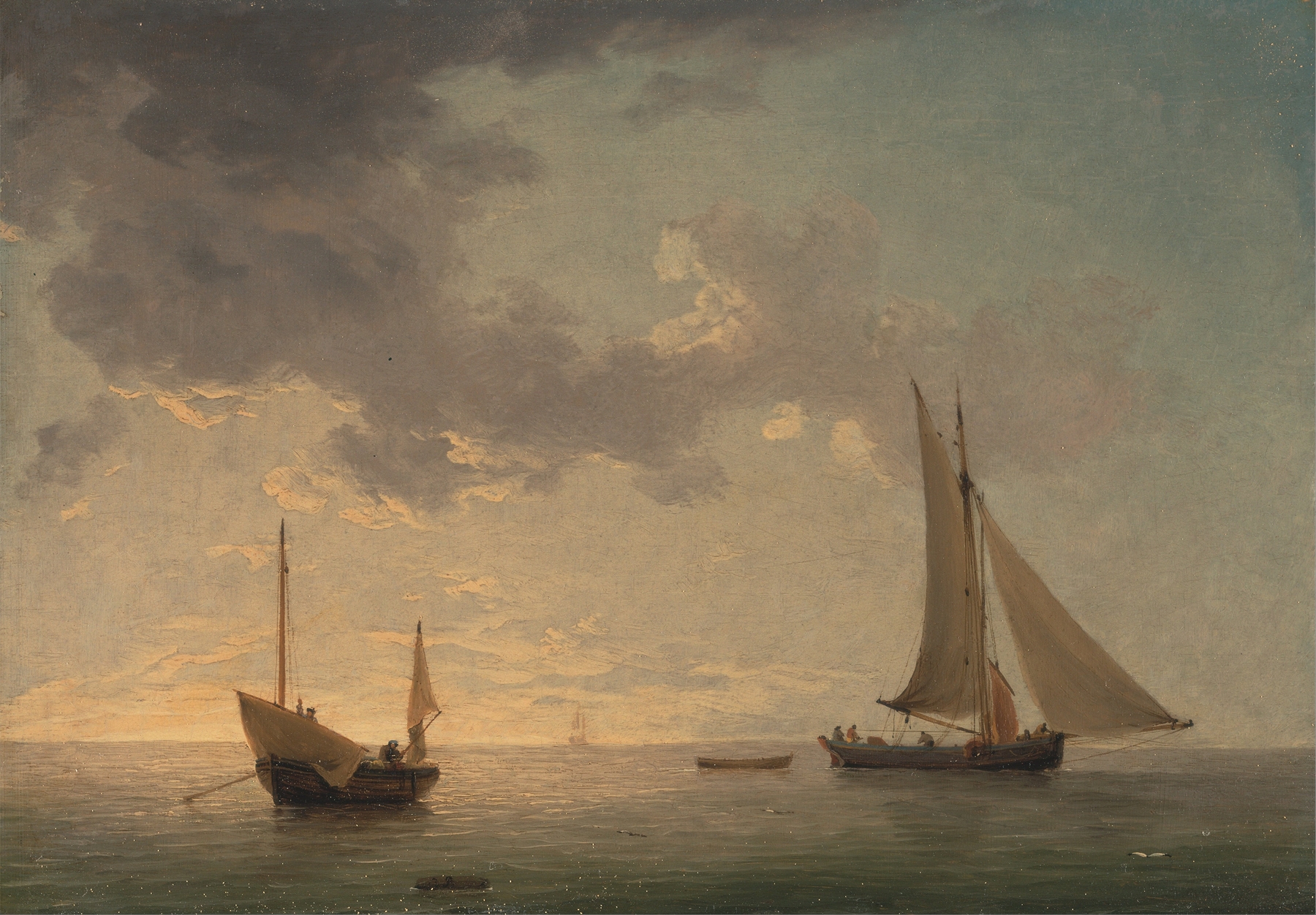 A Lugger and a Smack in Light Airs, by Charles Brooking, public domain