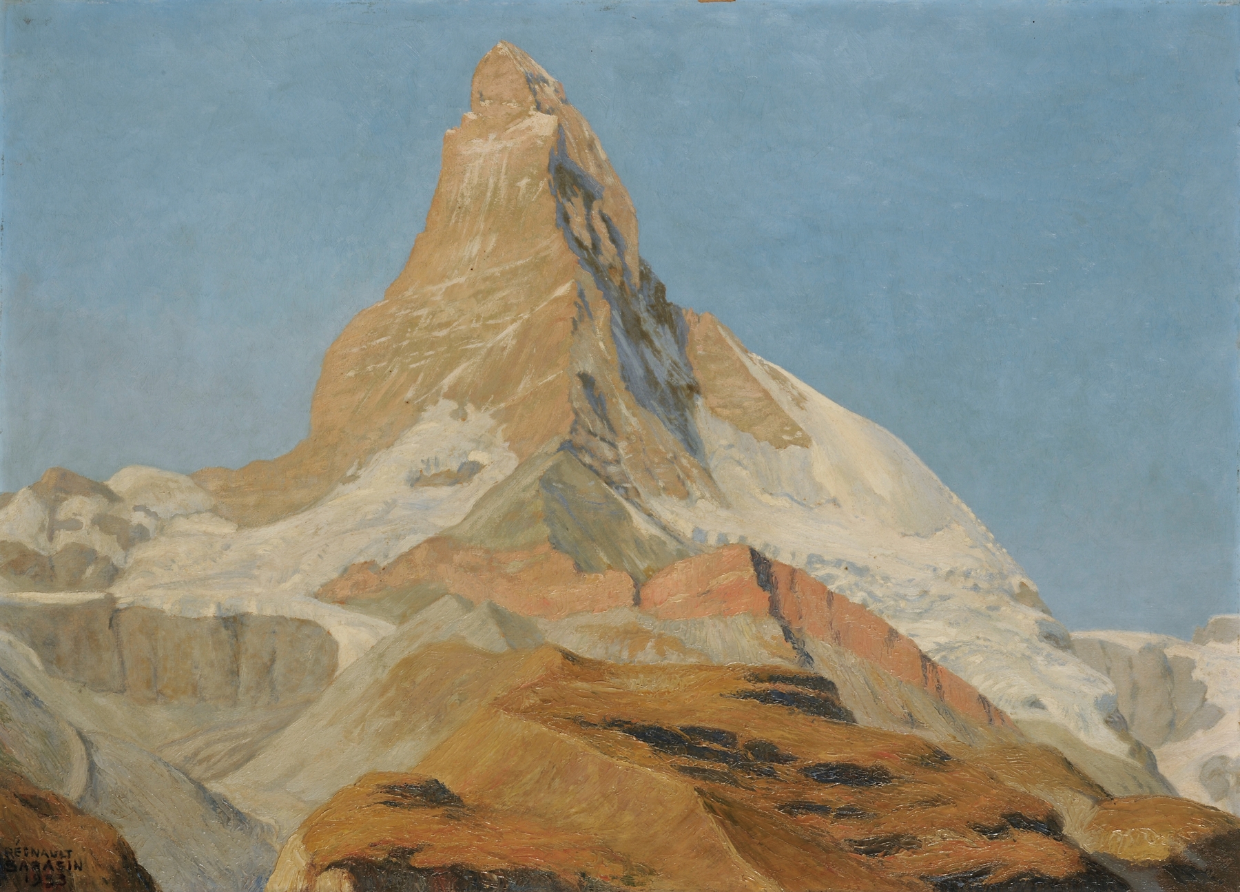 The Matterhorn, oil on canvas by Régnault Sarasin, depicting a towering mountain landscape.