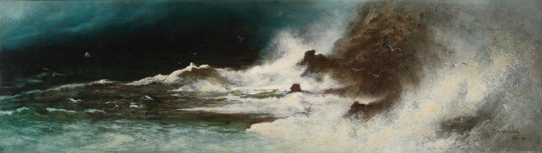 Oil on canvas stormy landscape by Karl Wilhelm Diefenbach