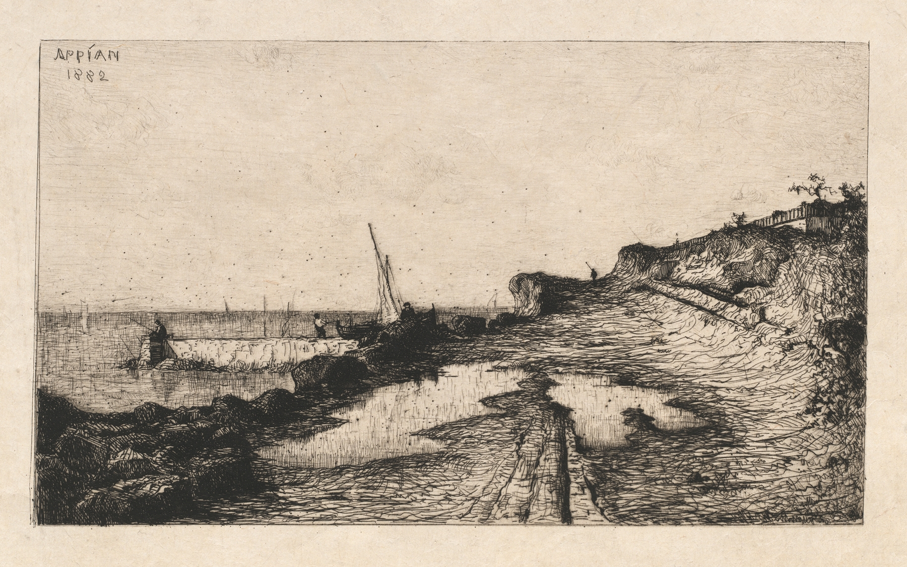 Landscape oil painting by Adolphe Appian featuring rolling hills and a winding path