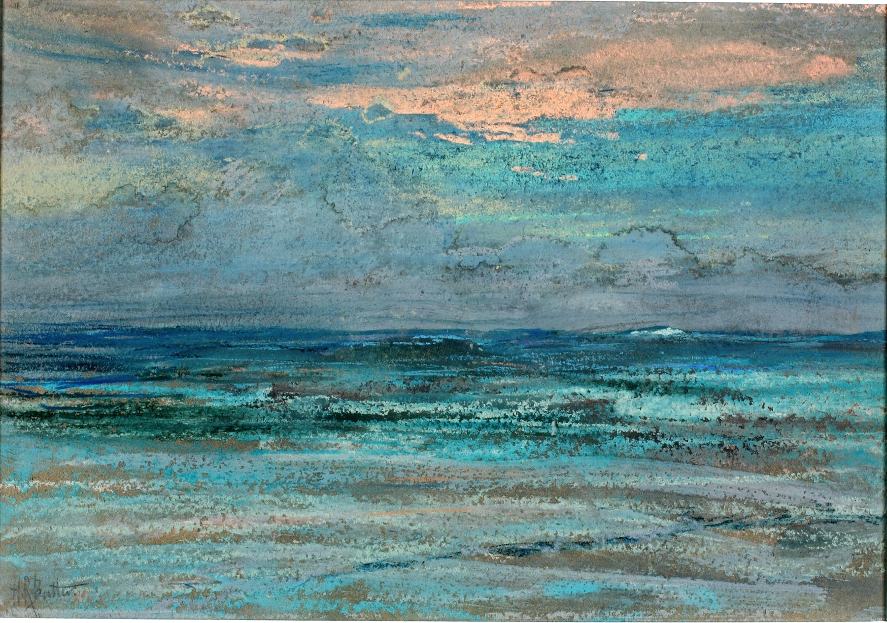 Long Island Coast oil painting by Howard Russell Butler depicting waves and horizon.