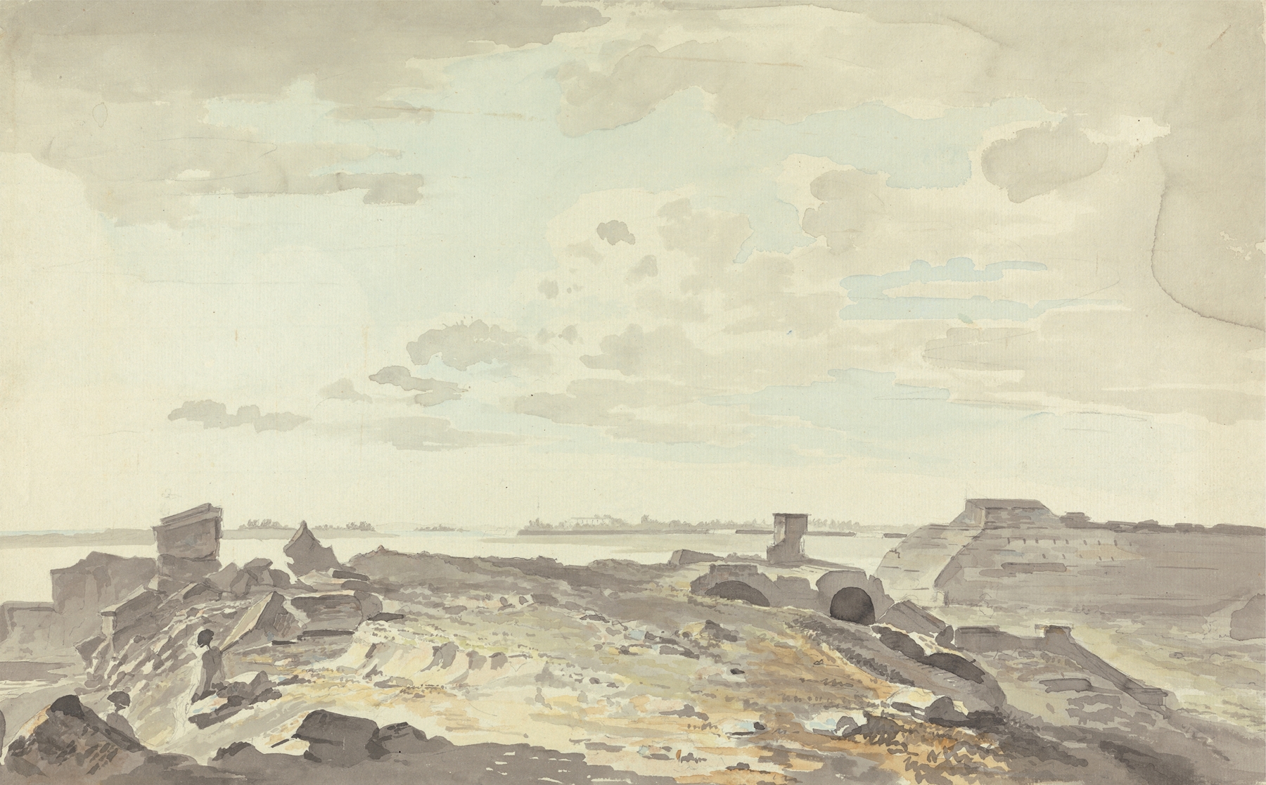 Ruined fort on a river, Romanticism, by Samuel Davis