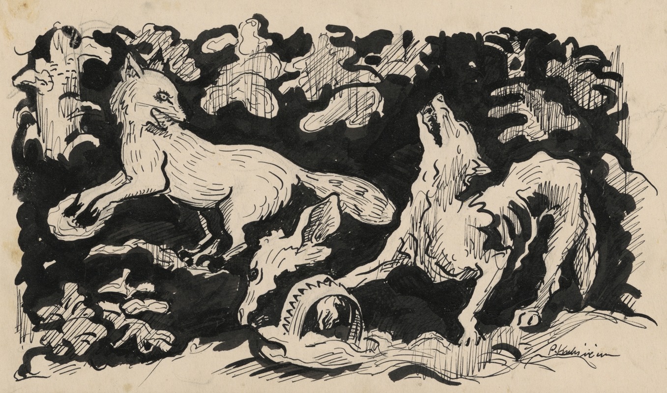 A painting depicting a fox caught in a trap, showcasing the artist's attention to detail.