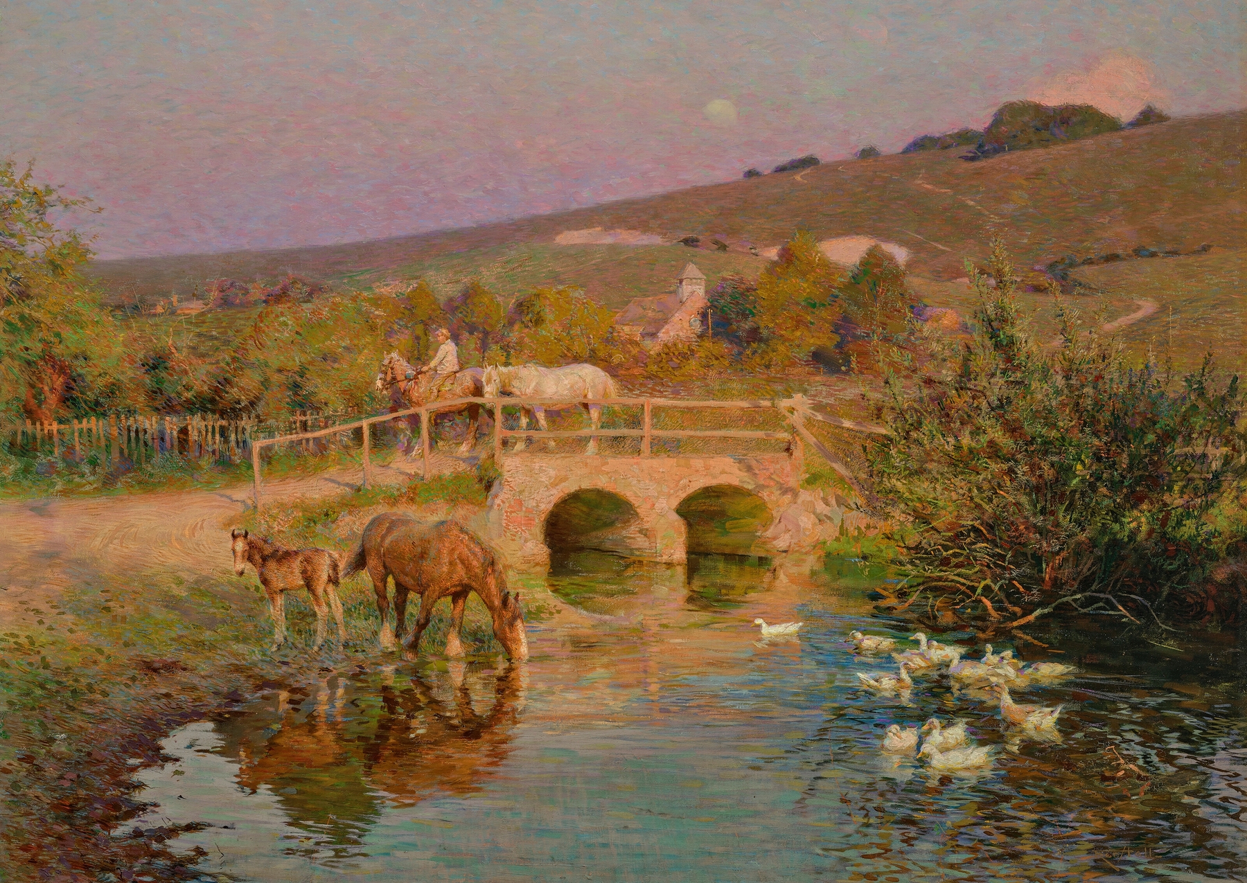 Twilight landscape with soft hues, oil on canvas by Frederick Hall