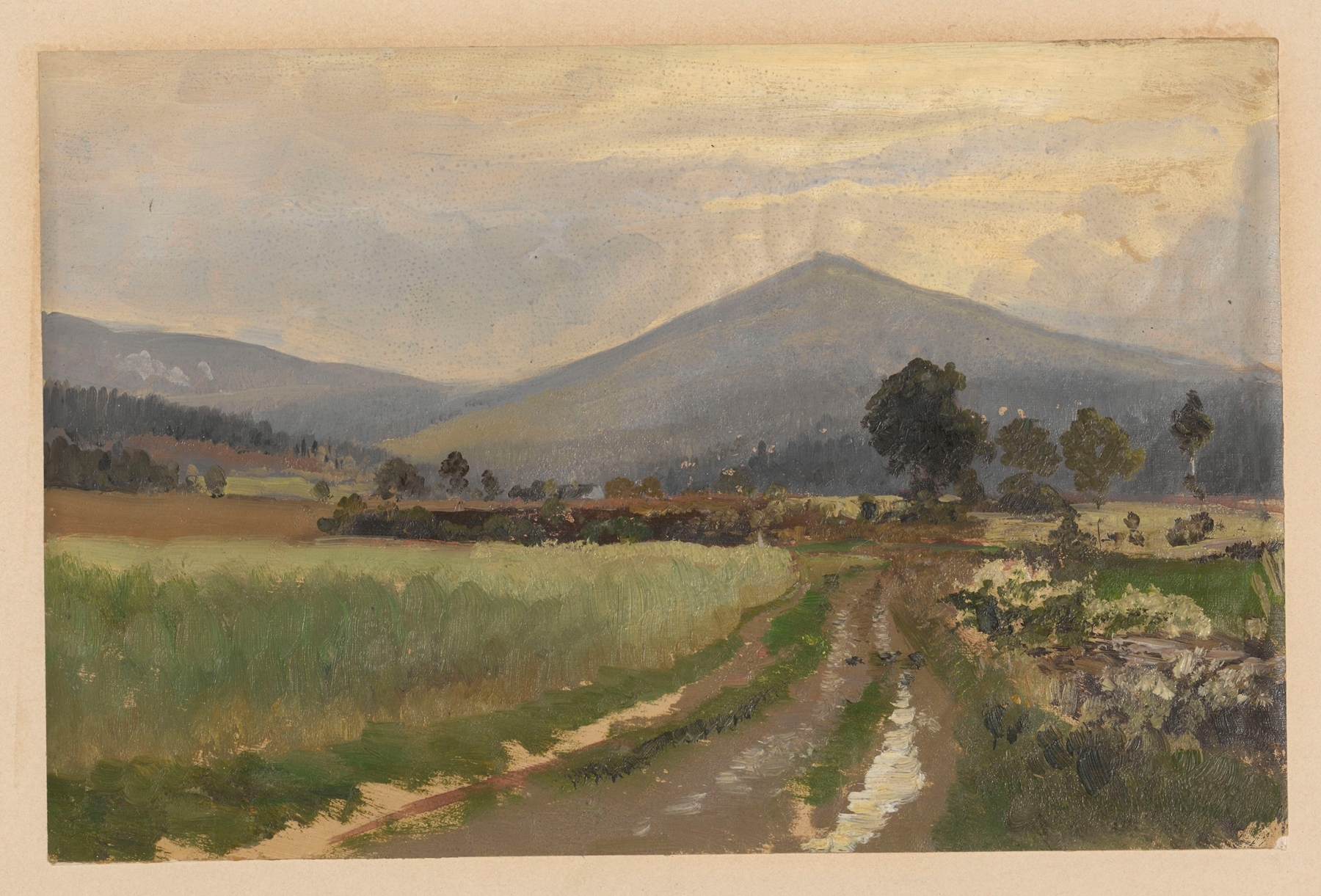 Road in Zlate Hory with Mount Biskupia Kopa, oil on canvas by Adolf Dressler