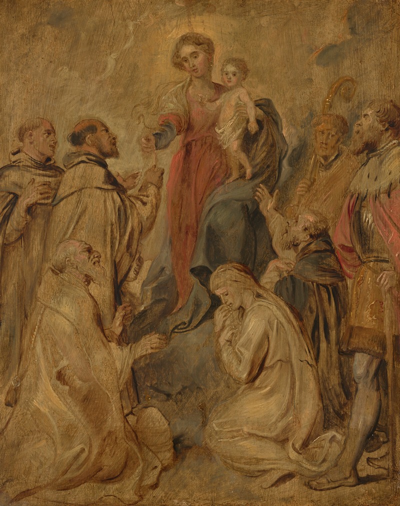 Peter Paul Rubens' 'The Virgin and Child of the Rosary' depicts a serene religious scene.