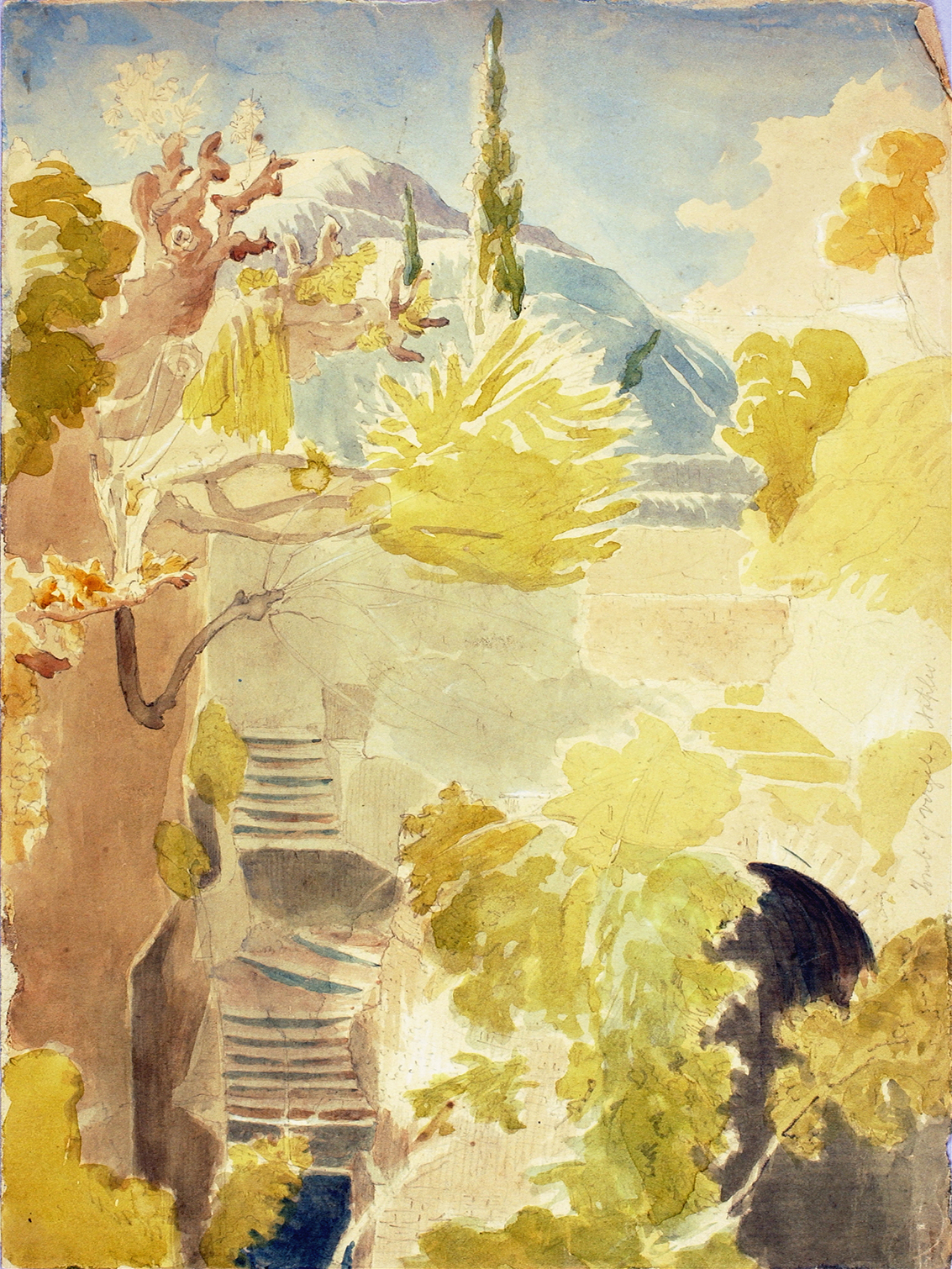 Tomb of Virgil, oil on canvas by Miner Kilbourne Kellogg, featuring a monument surrounded by lush foliage.