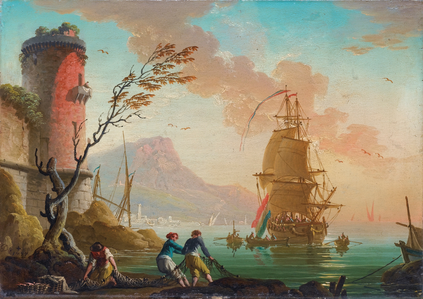 Fishing Scene In A Harbor, by Charles-François Grenier De Lacroix, public domain