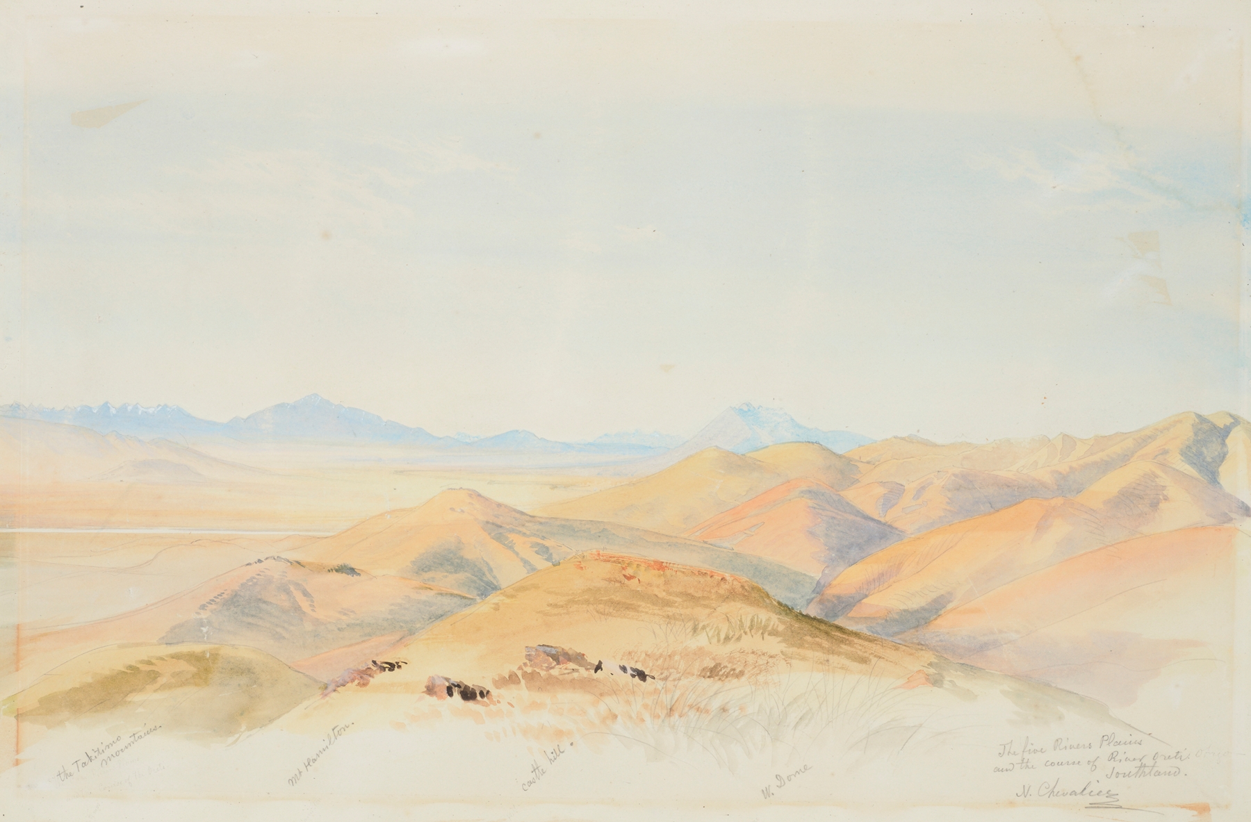 Landscape depicting River Oreti and plains by Nicholas Chevalier, 1866