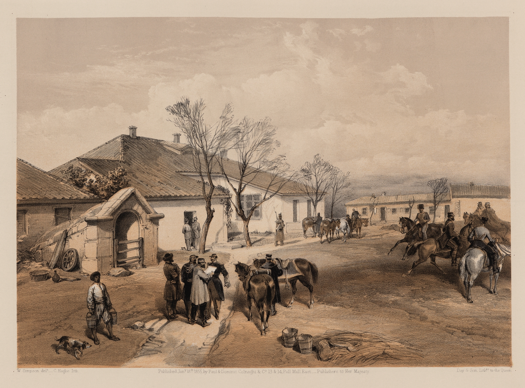 Lord Raglan’s head quarters at Khutor-Karagatch, by William Simpson, public domain