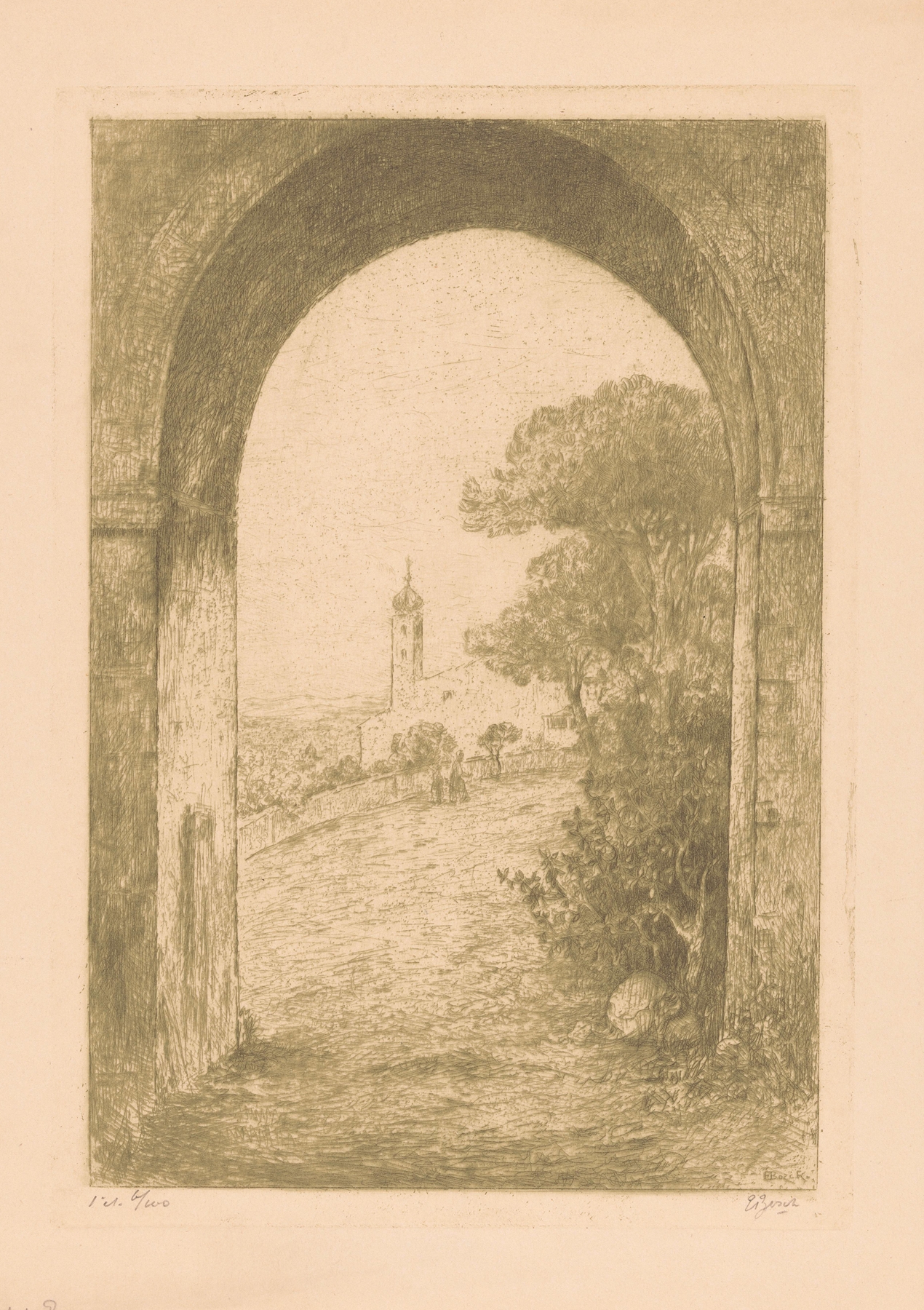 Archway with warm golden light in Poort te Rome by Etienne Bosch, oil painting