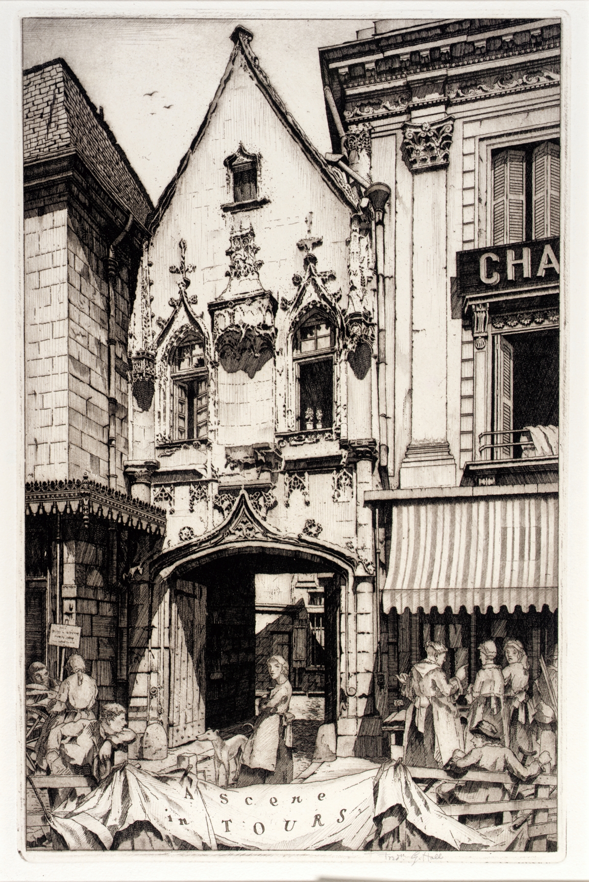 A Scene in Tours by Frederick G. Hall, oil on canvas depicting figures dancing under sunlight.