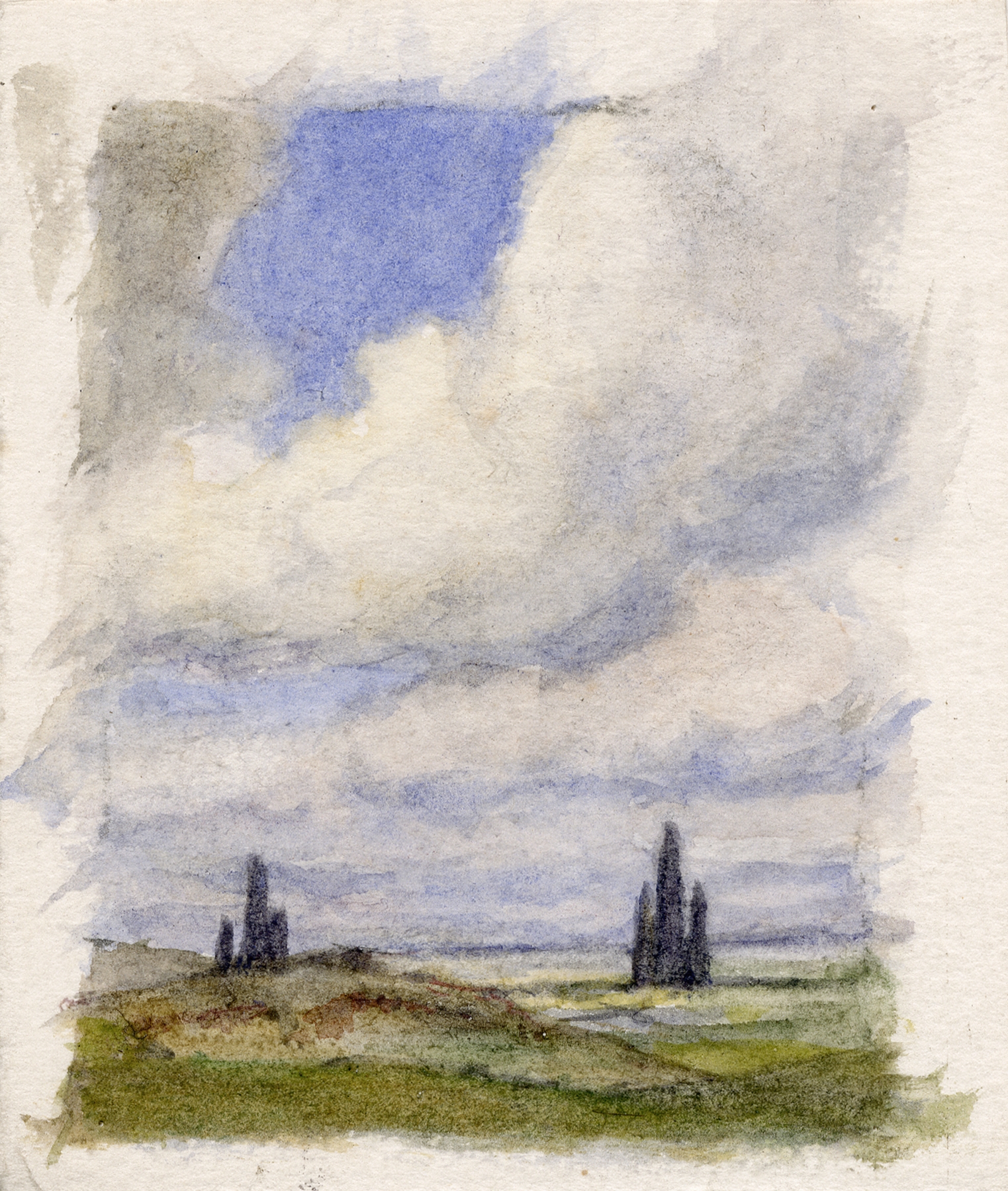 Hoge wolkenlucht boven weilanden, by Frans Smissaert, public domain