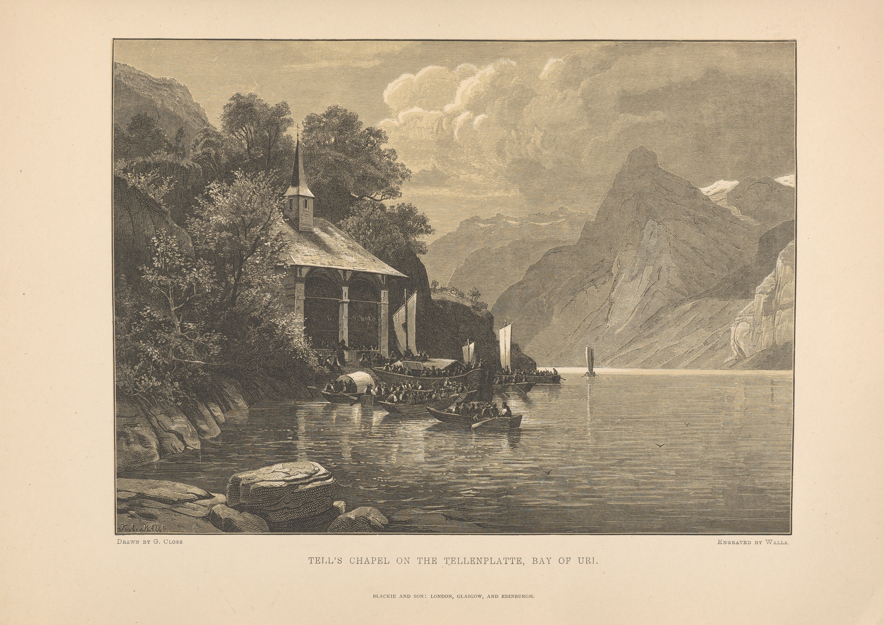 G.‎ ‎Closs – Tell’s‎ ‎Chapel‎ ‎on‎ ‎the‎ ‎Tellenplatte,‎ ‎Bay‎ ‎of‎ ‎Uri, by Theodor Gsell Fels, public domain