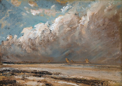 A serene beach scene in Normandy with gentle waves and soft clouds.