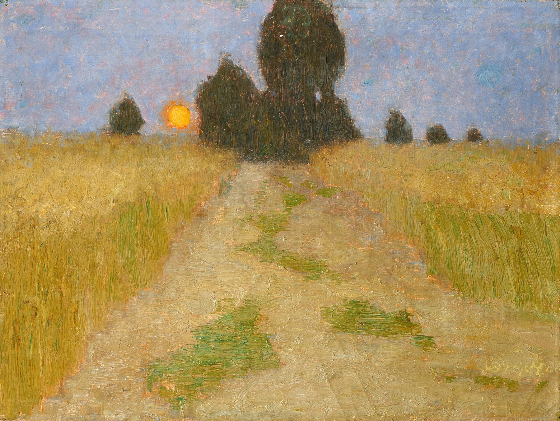 Landschaft mit Mond by Walter Ophey, oil on canvas depicting serene hills under moonlight.