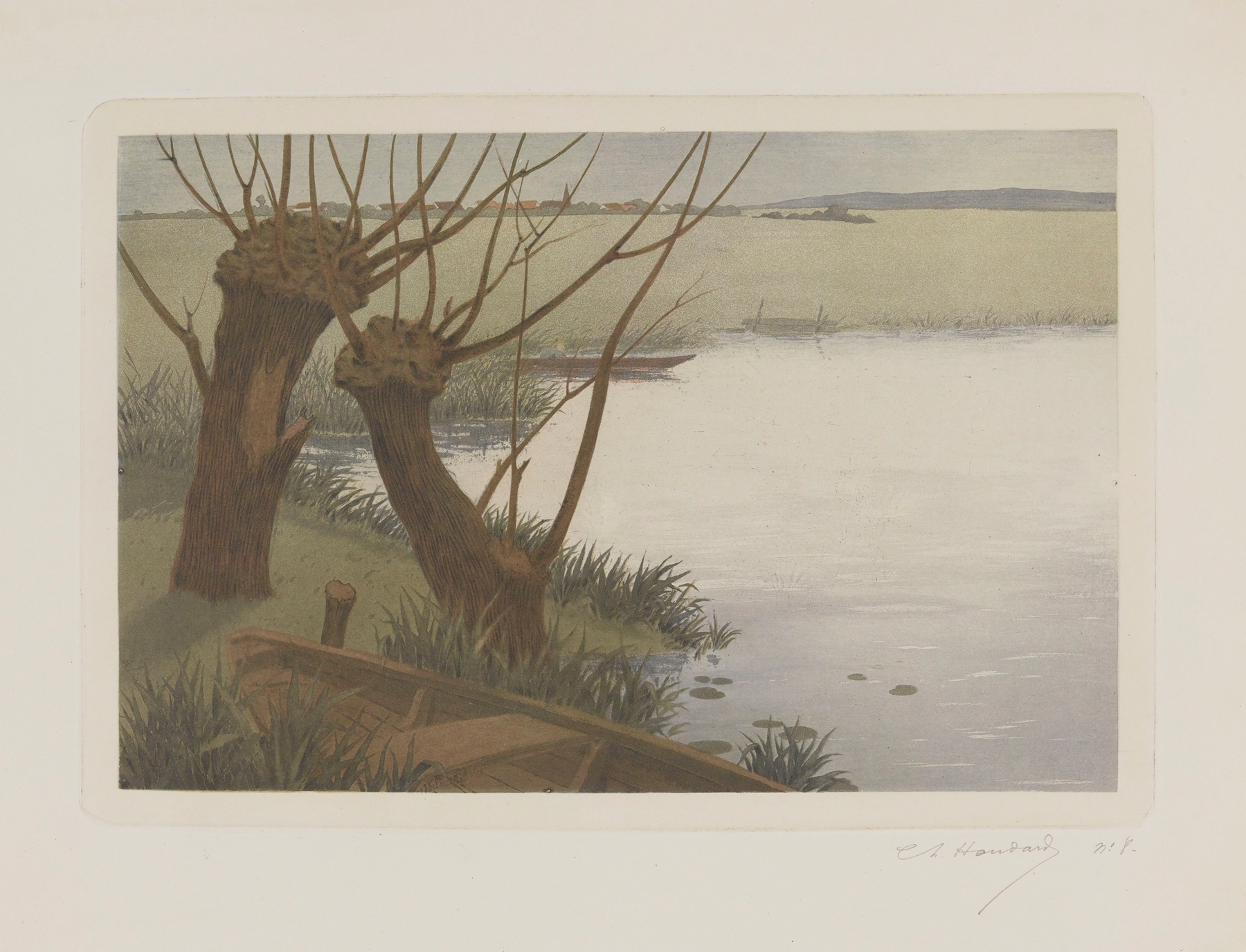 L’étang by Charles-Louis Houdard, an impressionist landscape depicting a tranquil pond.
