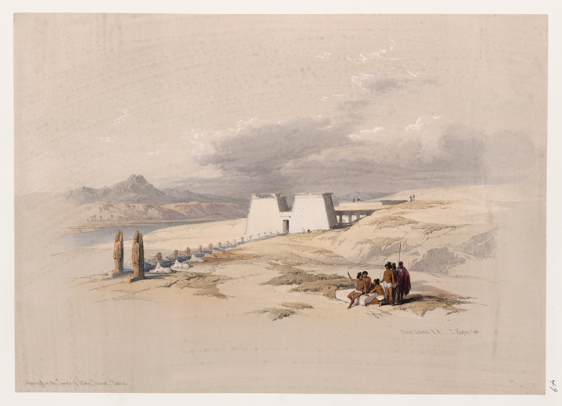 Approach to the Temple of Wady Sabua [Wadi al-Sabua], Nubia., by David Roberts, public domain