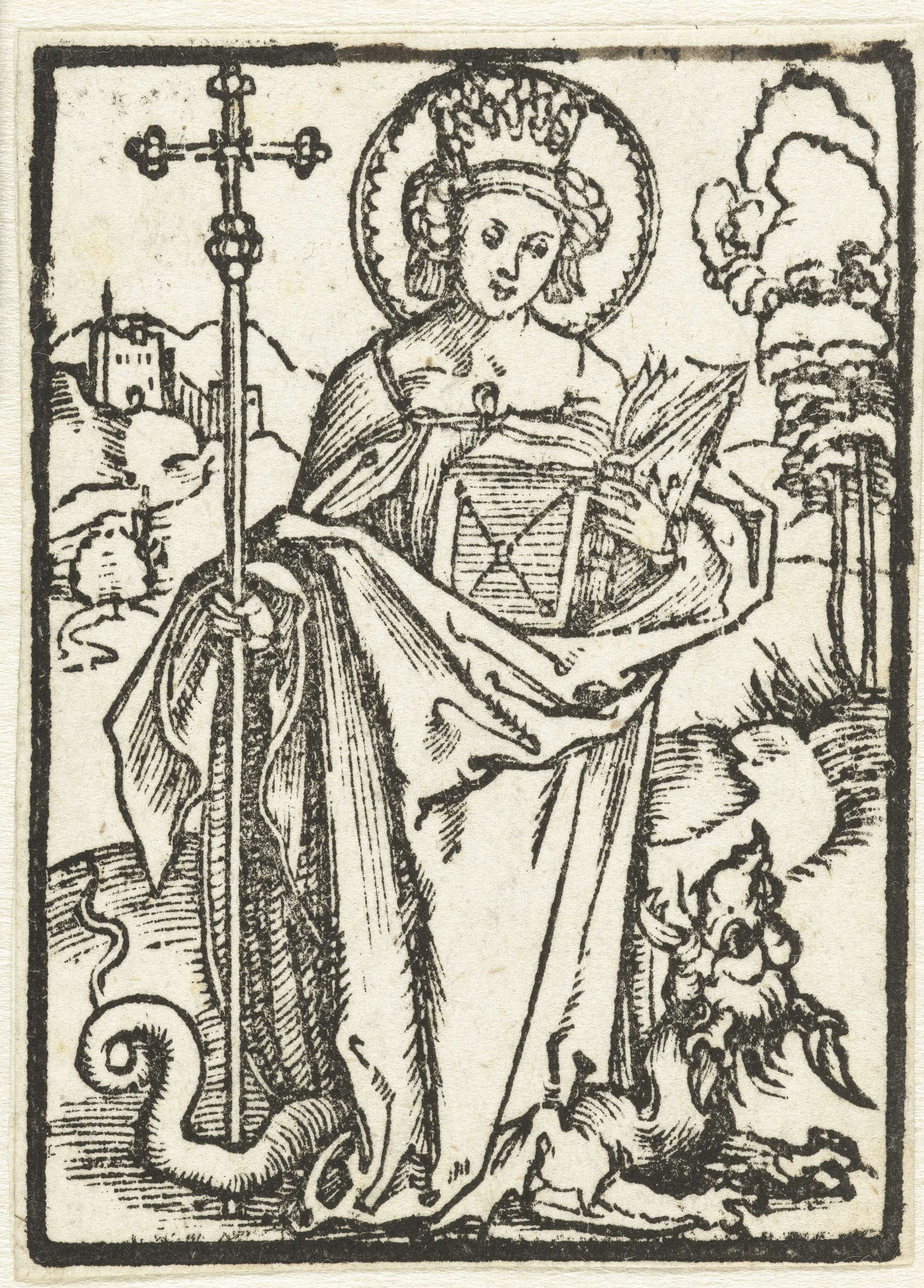 Heilige Margaretha by Albrecht Dürer, paper medium, depicting a saint with intricate garments and light.