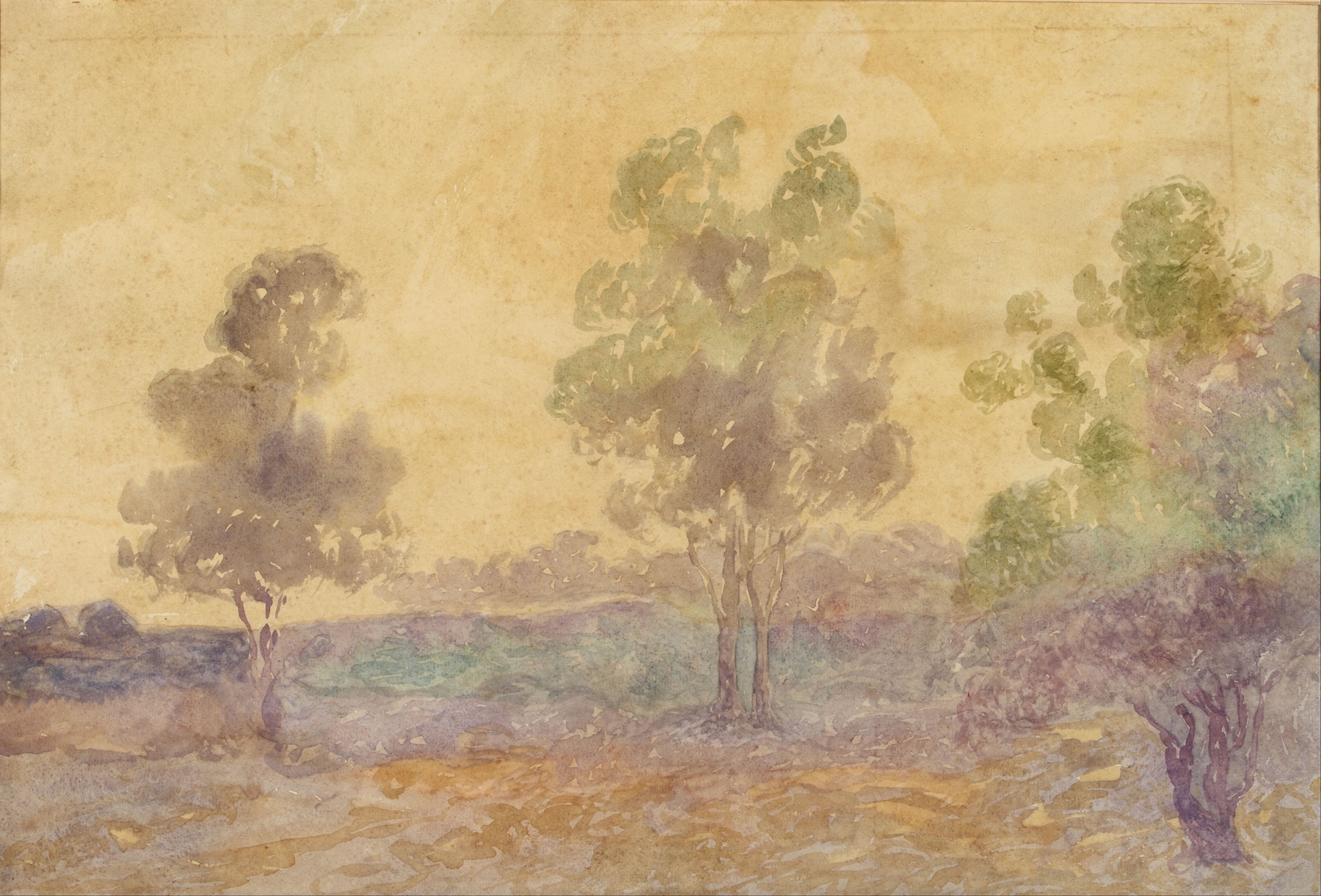 Landscape by Martín Malharro, oil on canvas depicting hills and vibrant colors.