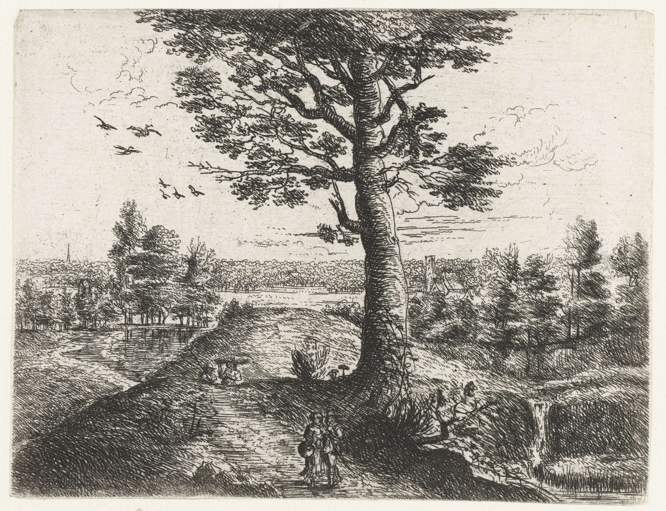 Landscape with a couple walking, etching by Philips Augustijn Immenraet