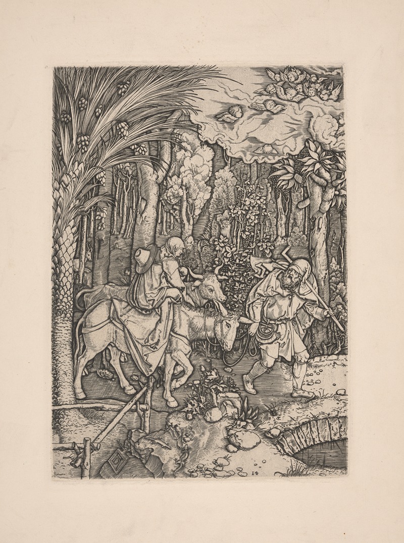 Albrecht Dürer's 'The Flight into Egypt' depicts the Holy Family's journey with rich colors and detailed figures.