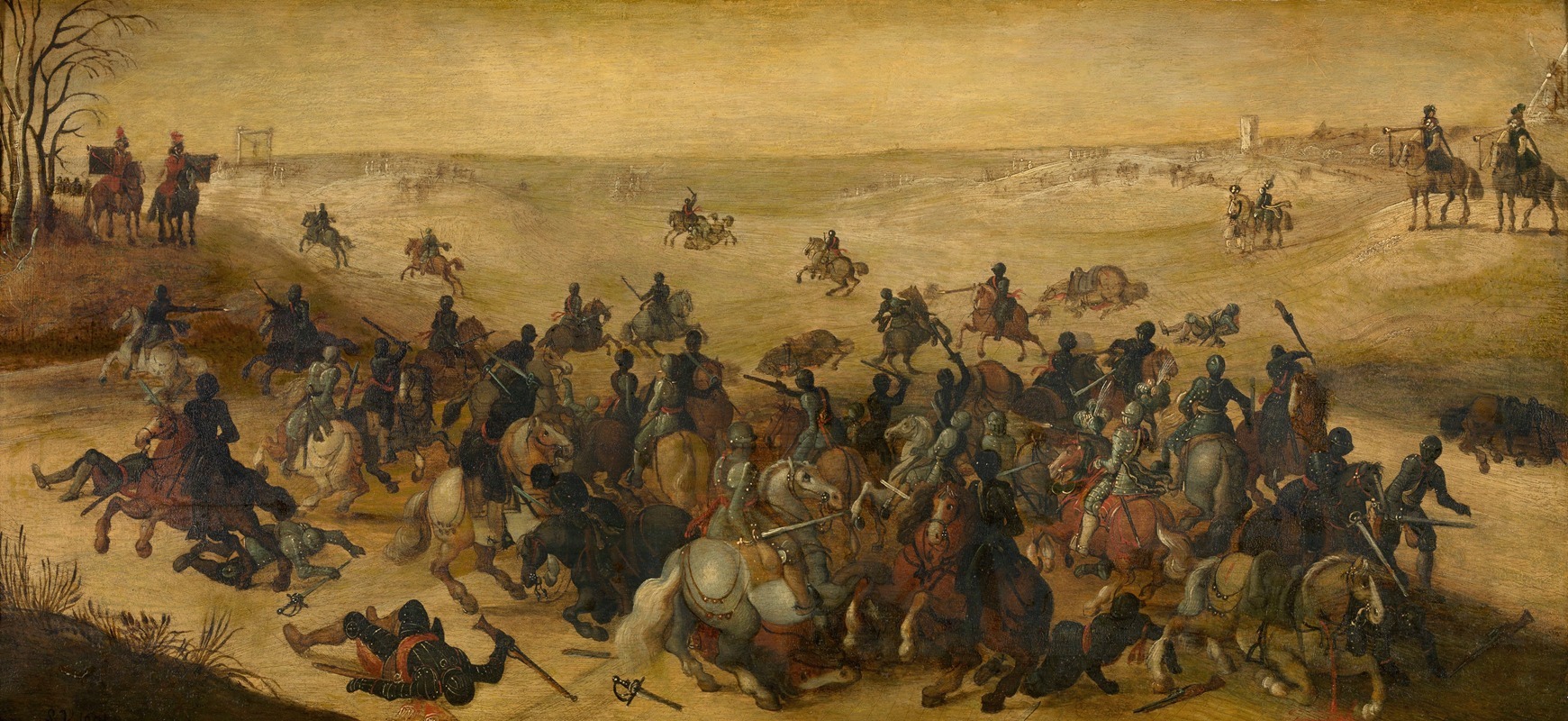 Sebastian Vrancx's 'Battle of Lekkerbeetjen' depicts a historical scene with dynamic figures and vivid colors.