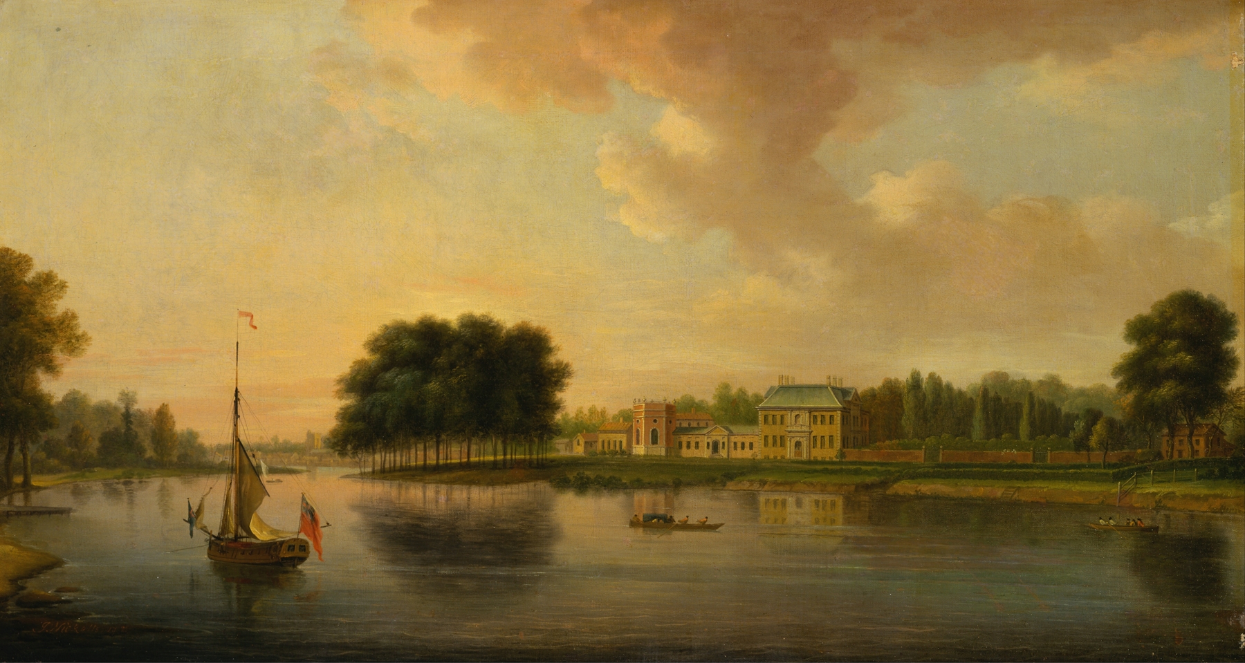 Orleans House, architecture by Joseph Nickolls, in a tranquil landscape, oil painting