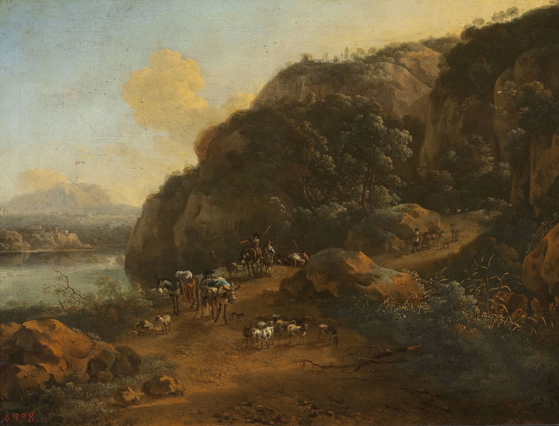 Mountain landscape with travellers, oil on canvas by Jan Vermeer van Haarlem the Elder