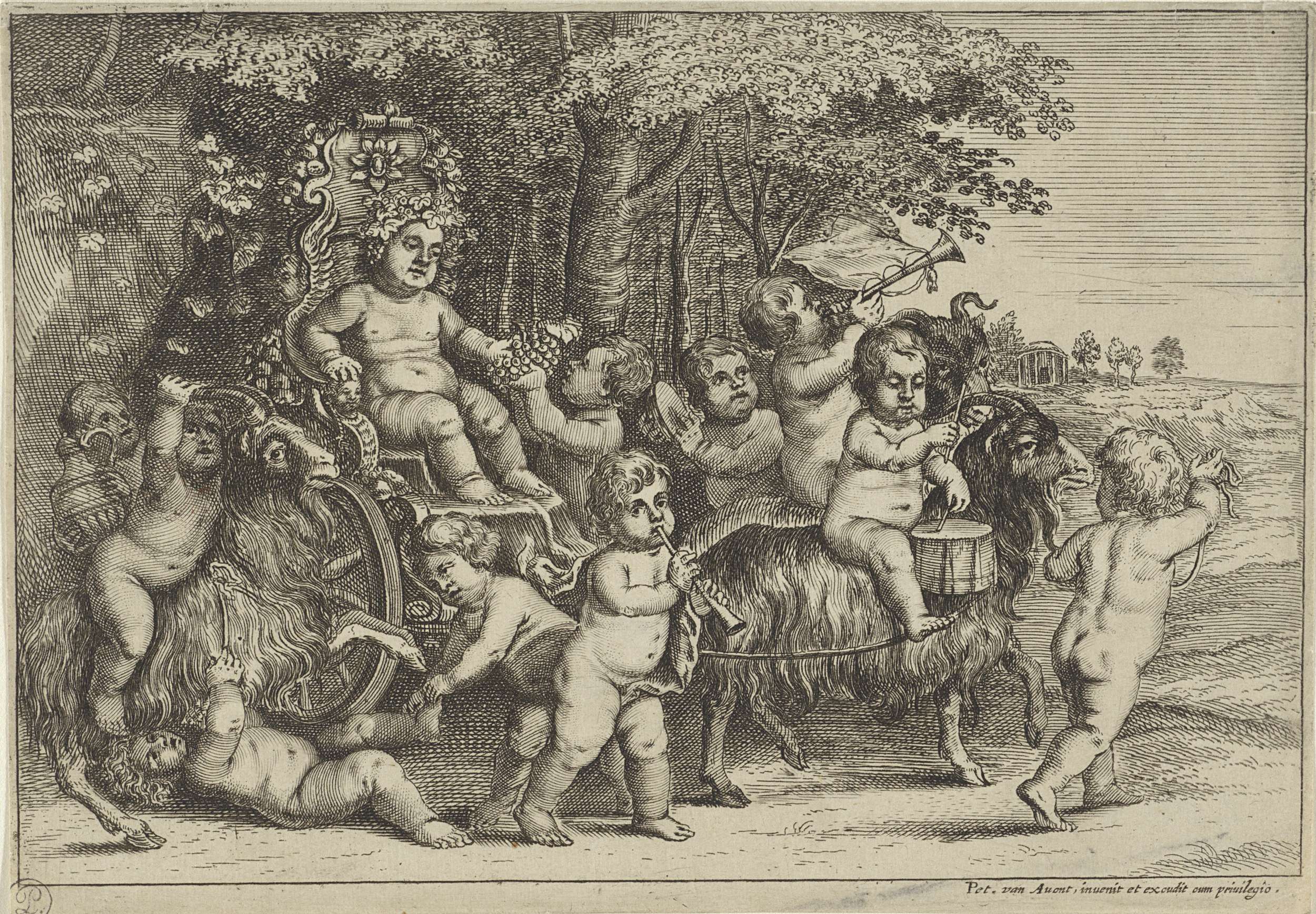 Optocht van bacchant en jongetjes op geiten, by Wenceslaus Hollar, public domain