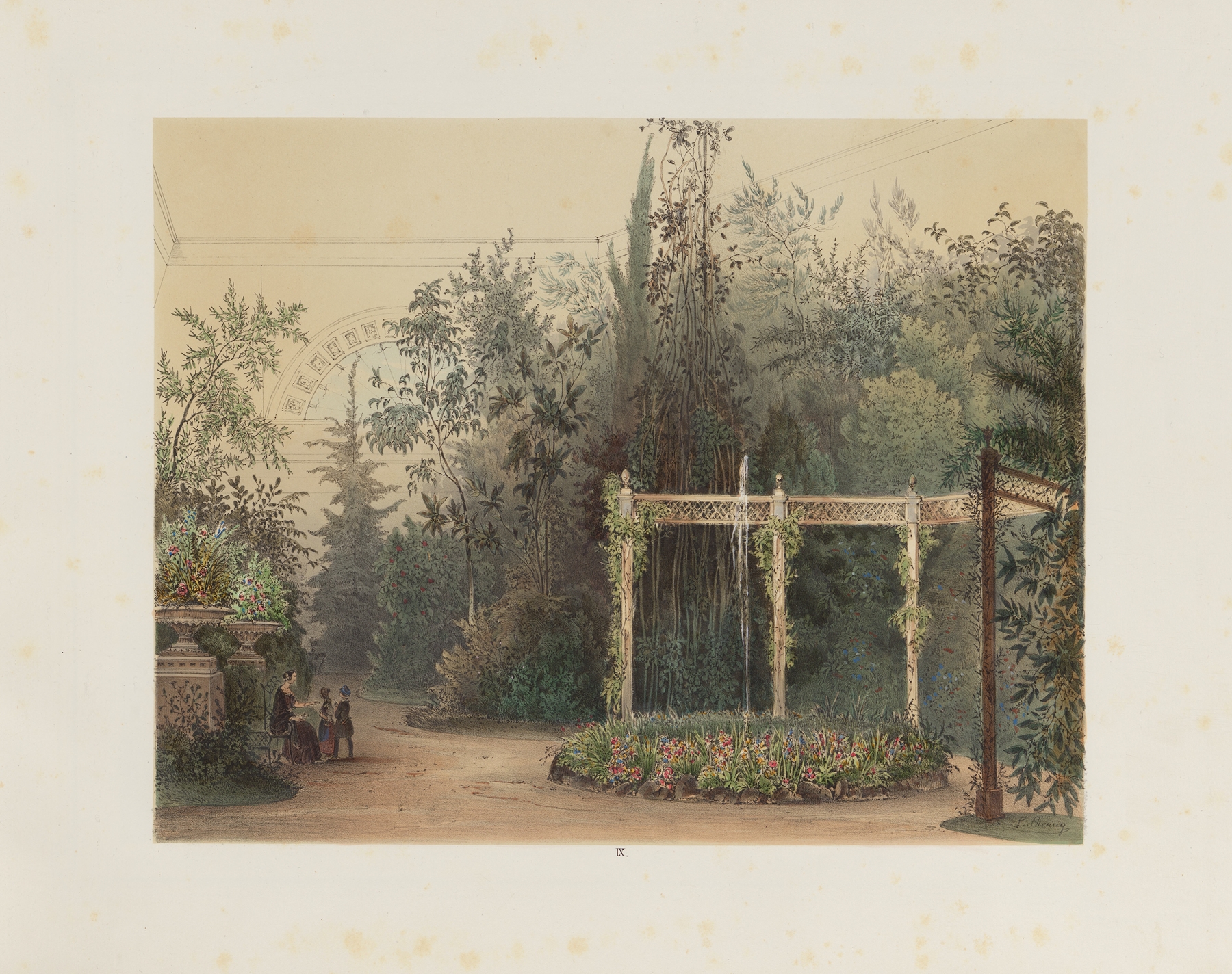 Interior view of a winter garden, engraving by Franz Antoine