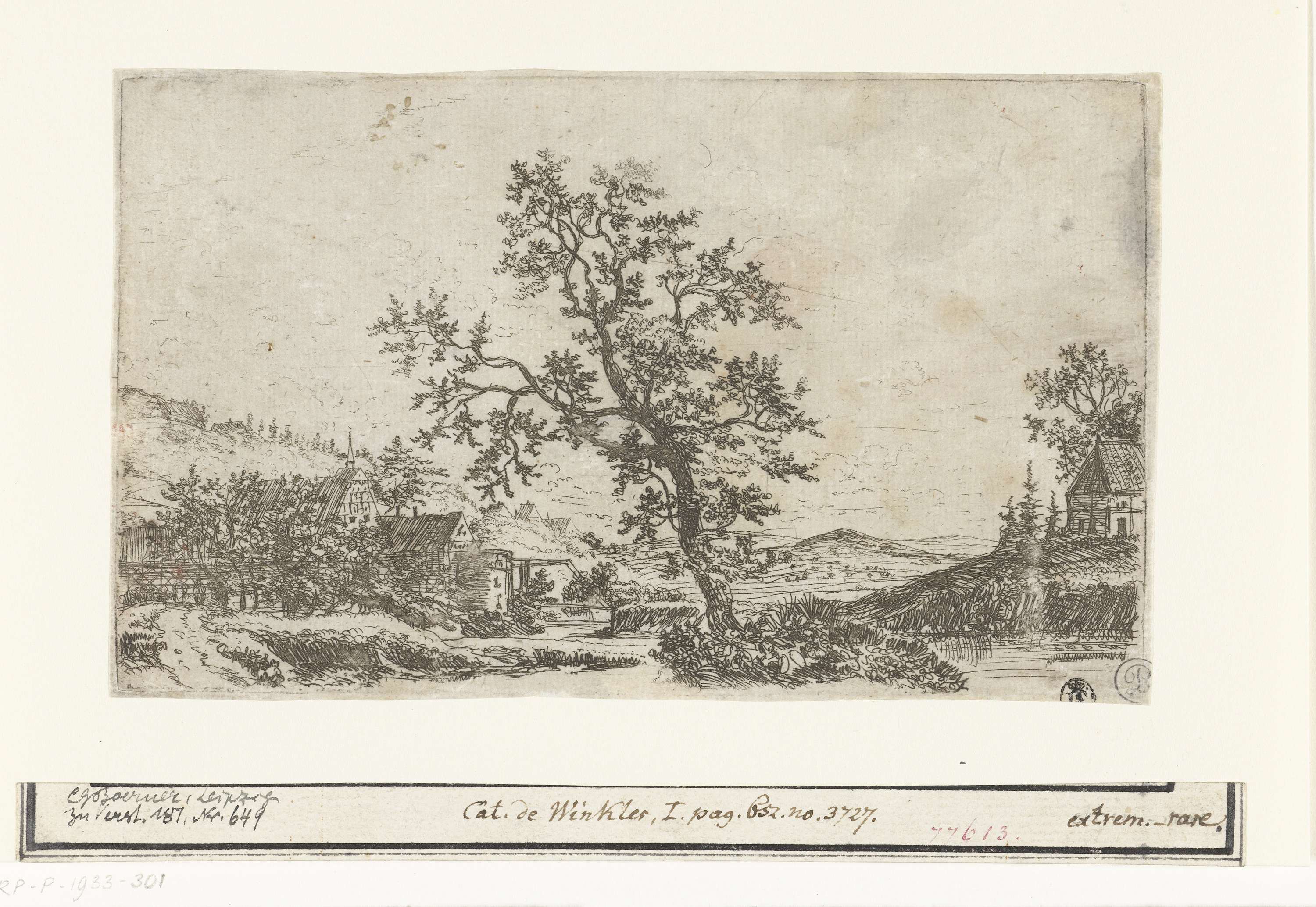 Landschap met een dorp bij een rivier, etching by Jan Ruyscher depicting a village by a river