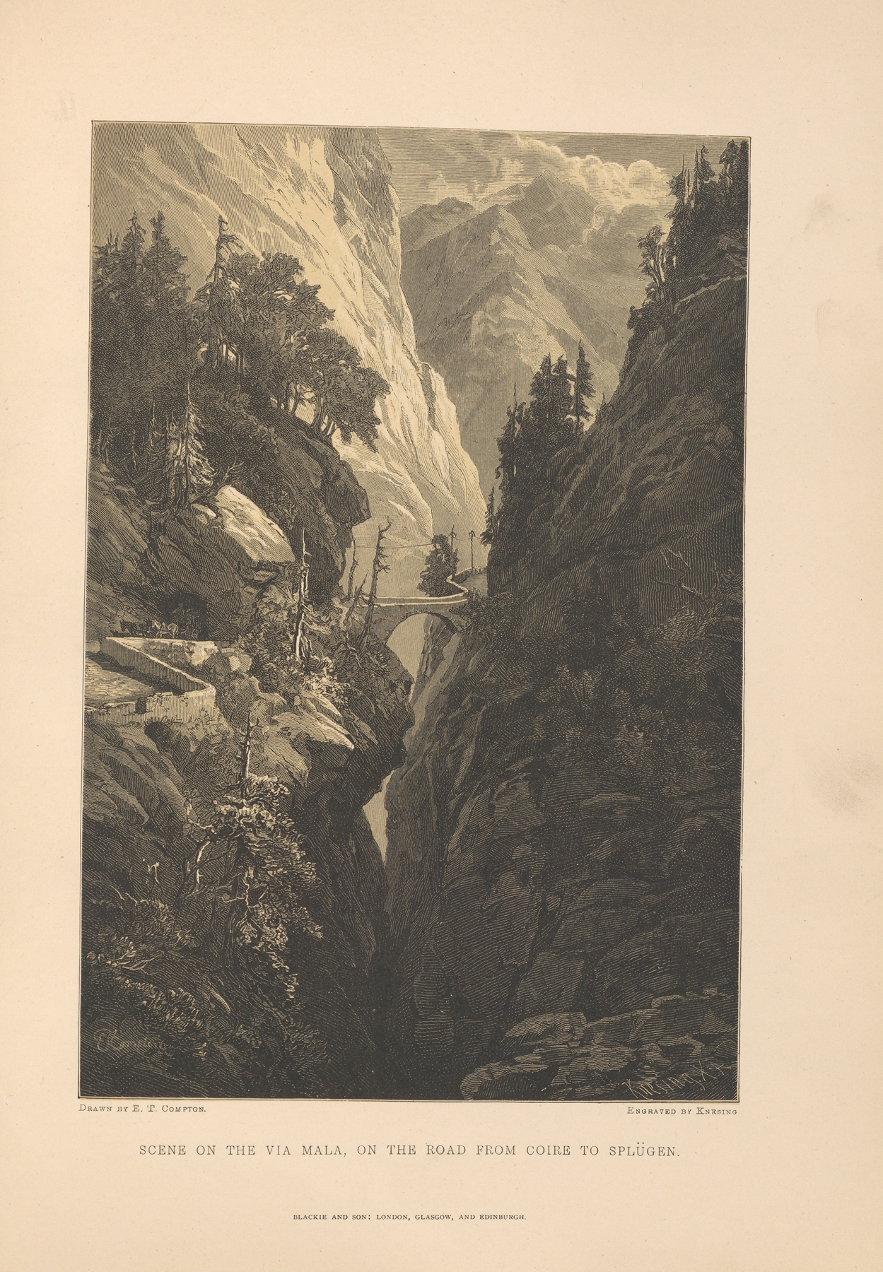 Landscape of the Via Mala, oil on canvas by Theodor Gsell Fels