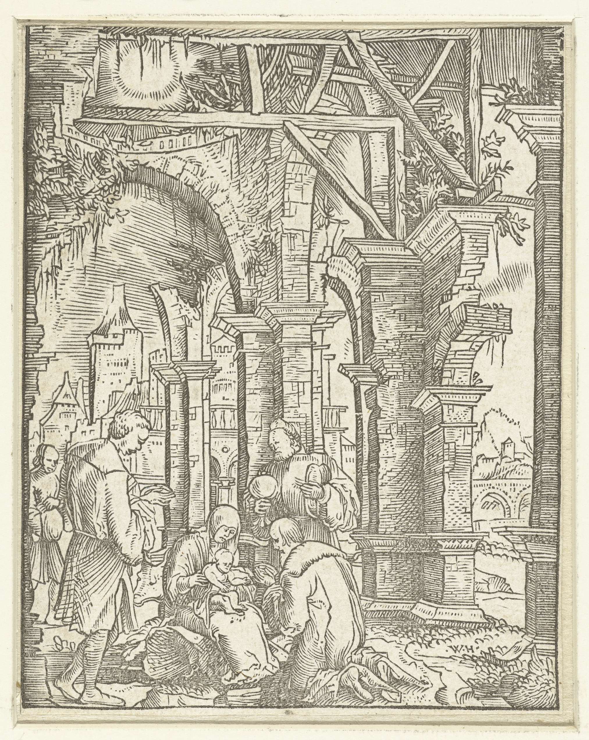 Religious scene with the Christ Child and kings, paper by Wolfgang Huber