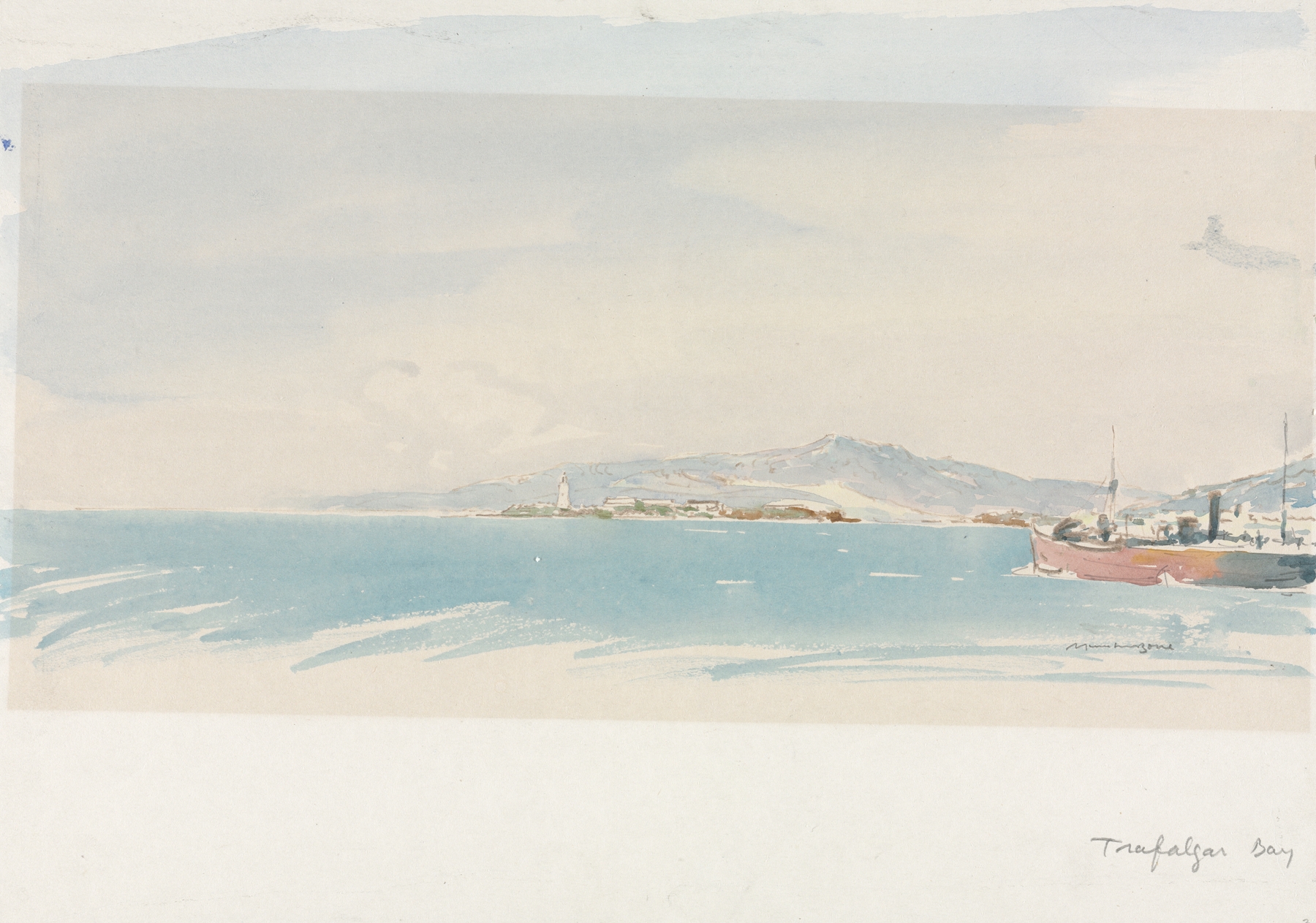 Trafalgar Bay, Spain, by Muirhead Bone, public domain