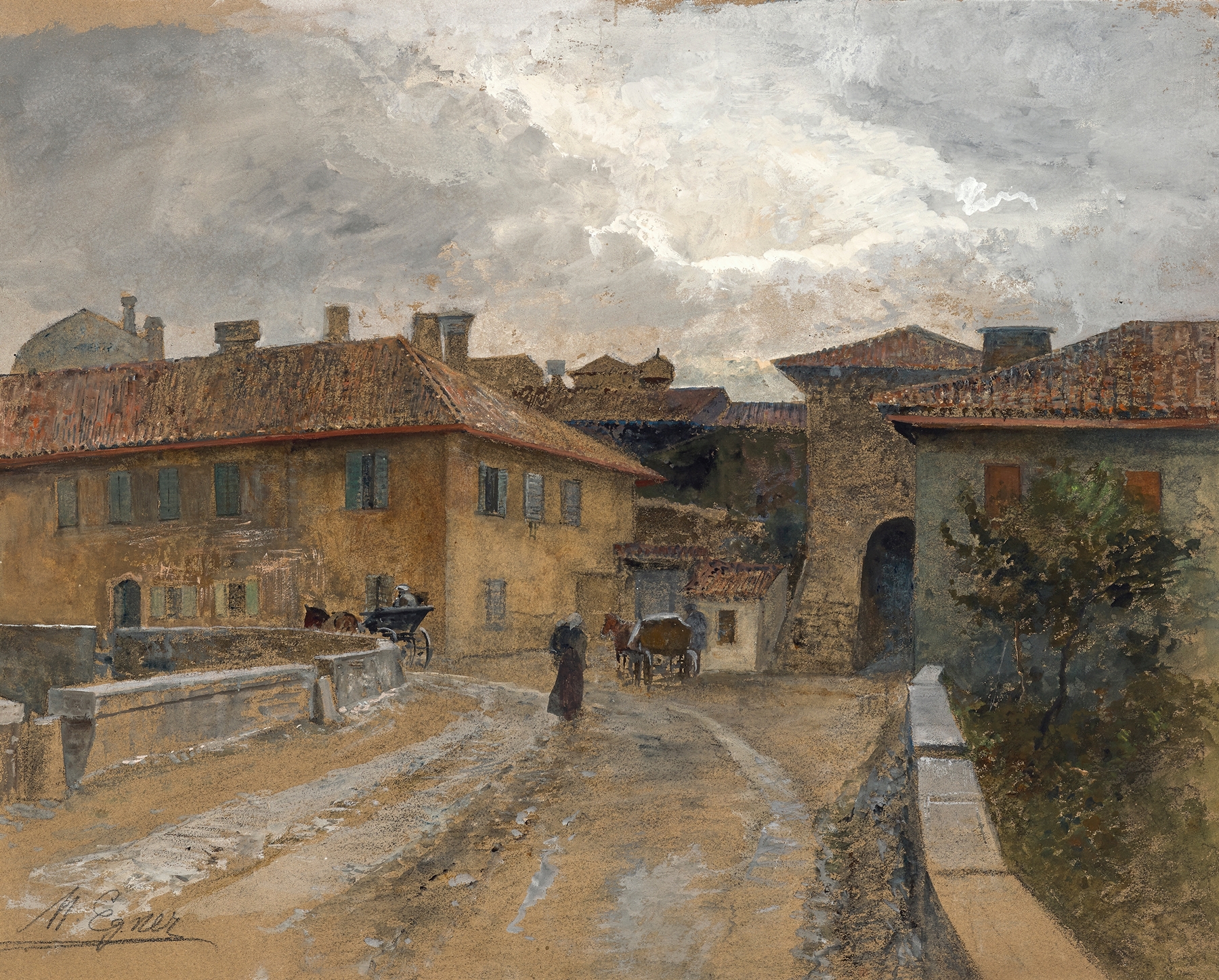 Landscape with mist and soft colors, oil painting by Marie Egner