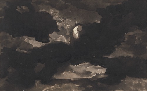 A serene depiction of a clouded moonlit sky by George Romney.