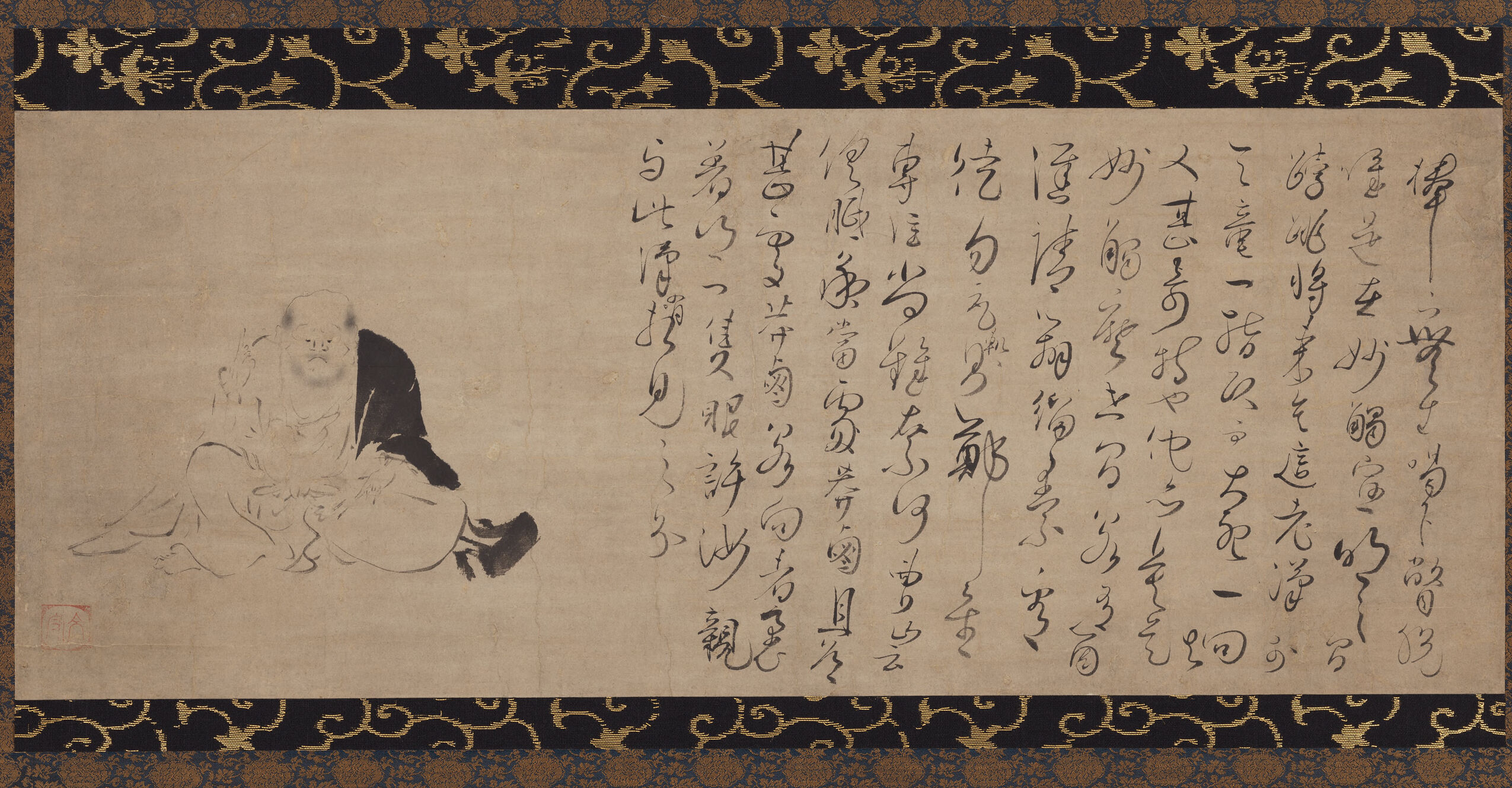 Zen monk Chü-chih with raised finger, ink on paper by Isshi Bunshu