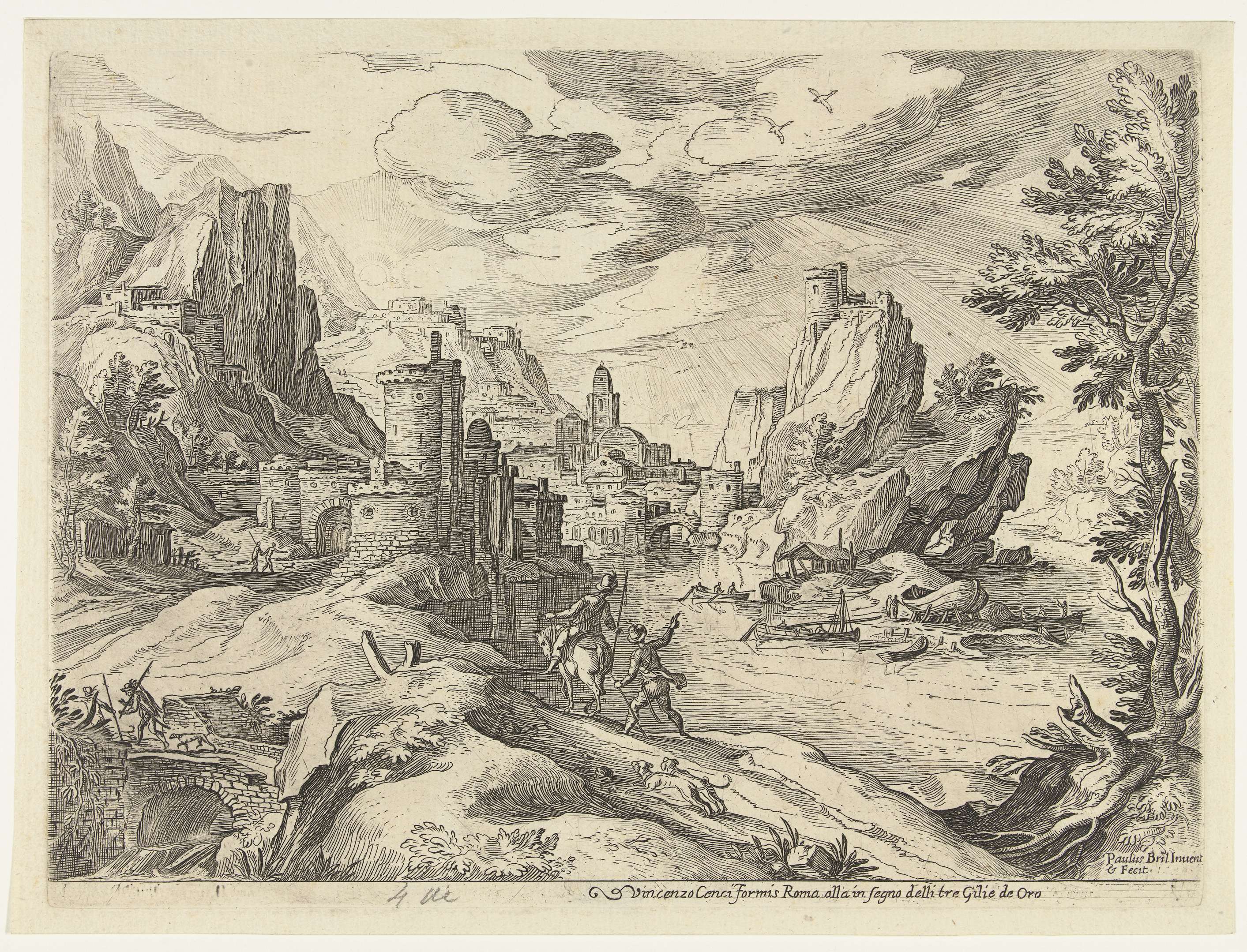 Rotskust in Campania met stad en reizigers, by Paul Bril, public domain