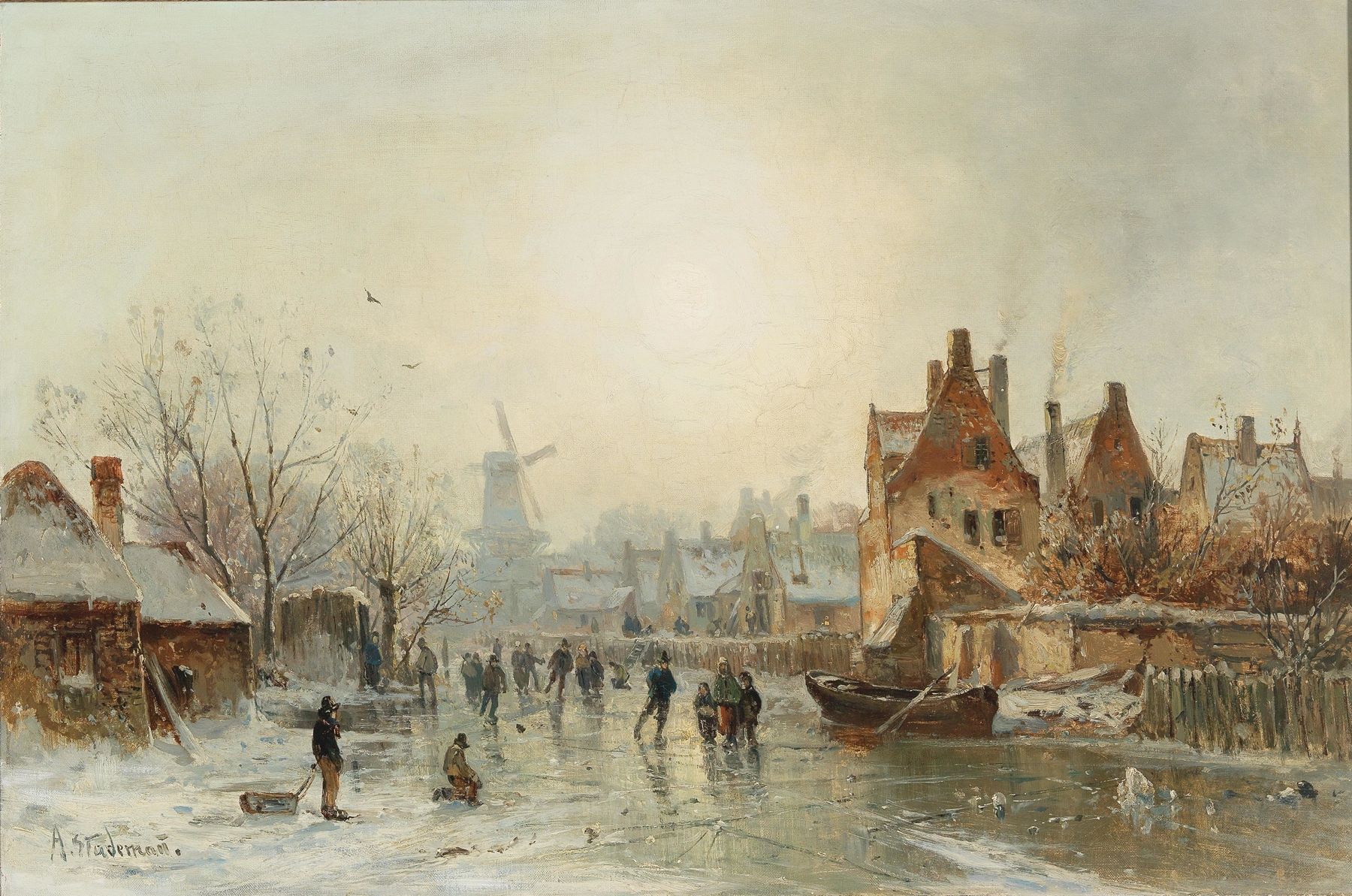 Winter landscape depicting snow and soft hues by Adolf Stademann