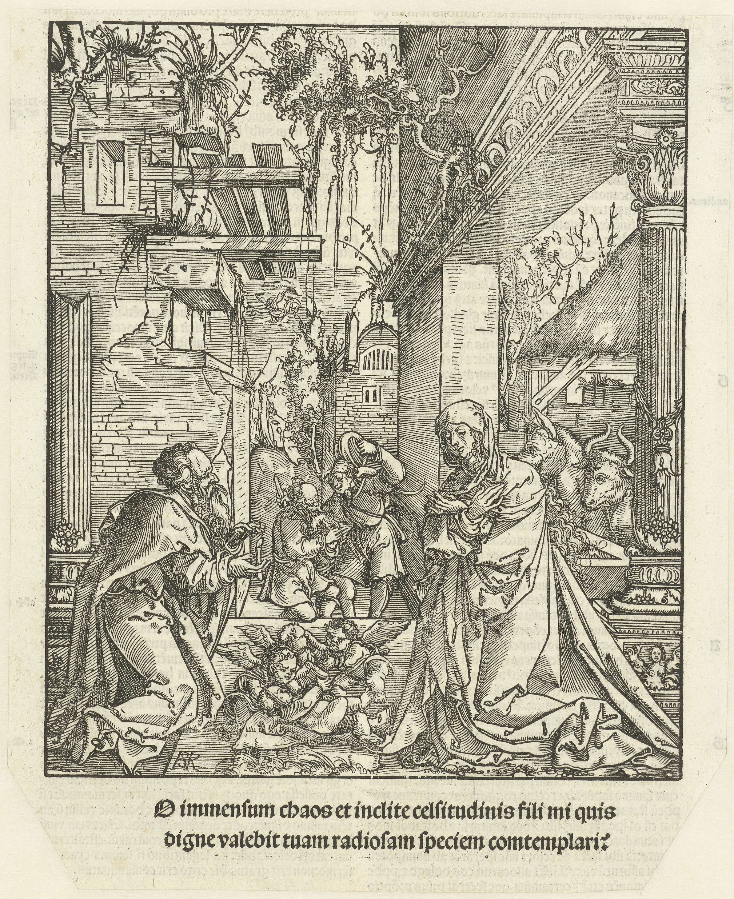 Religious scene depicting the birth of Christ, etching by Hans Springinklee