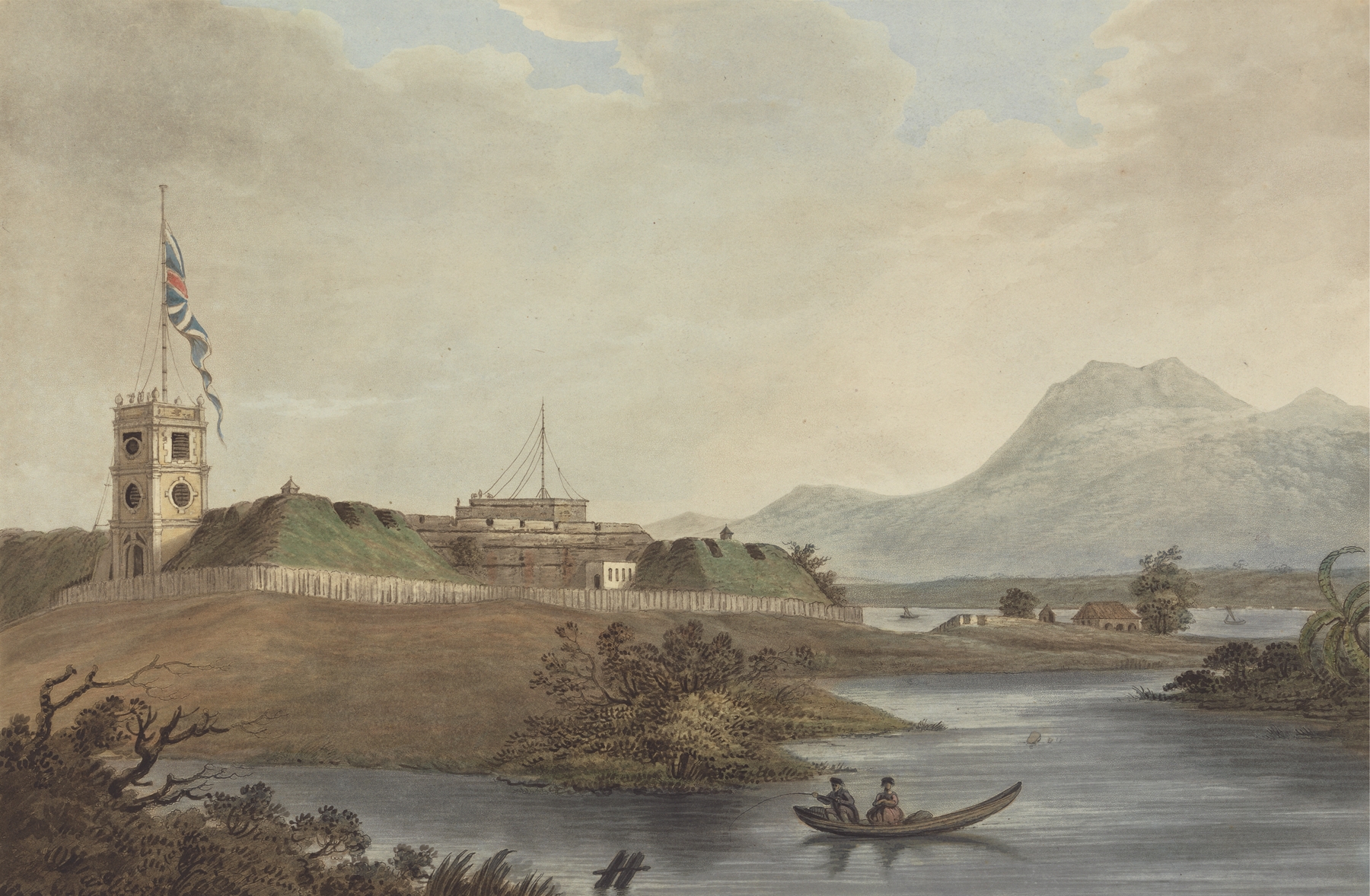 Fort Marlborough, Benkulen, Sumatra engraving by Joseph Constantine Stadler