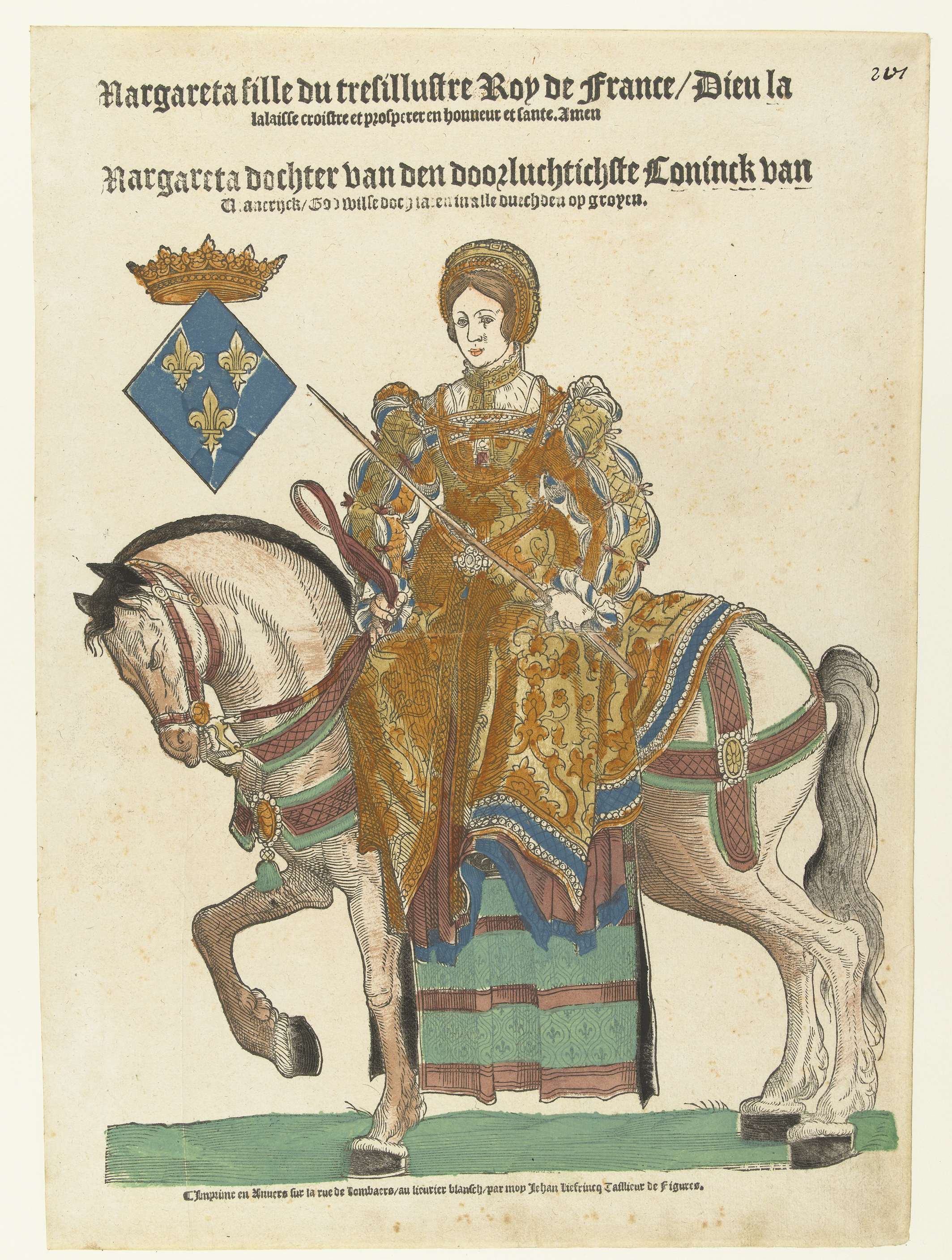 Portrait of Margaretha van Valois on horseback, oil on panel by Hans Liefrinck.