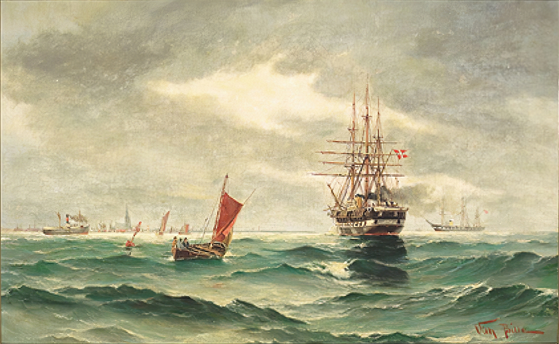 Marine scene with swirling waves by Vilhelm Bille, oil painting