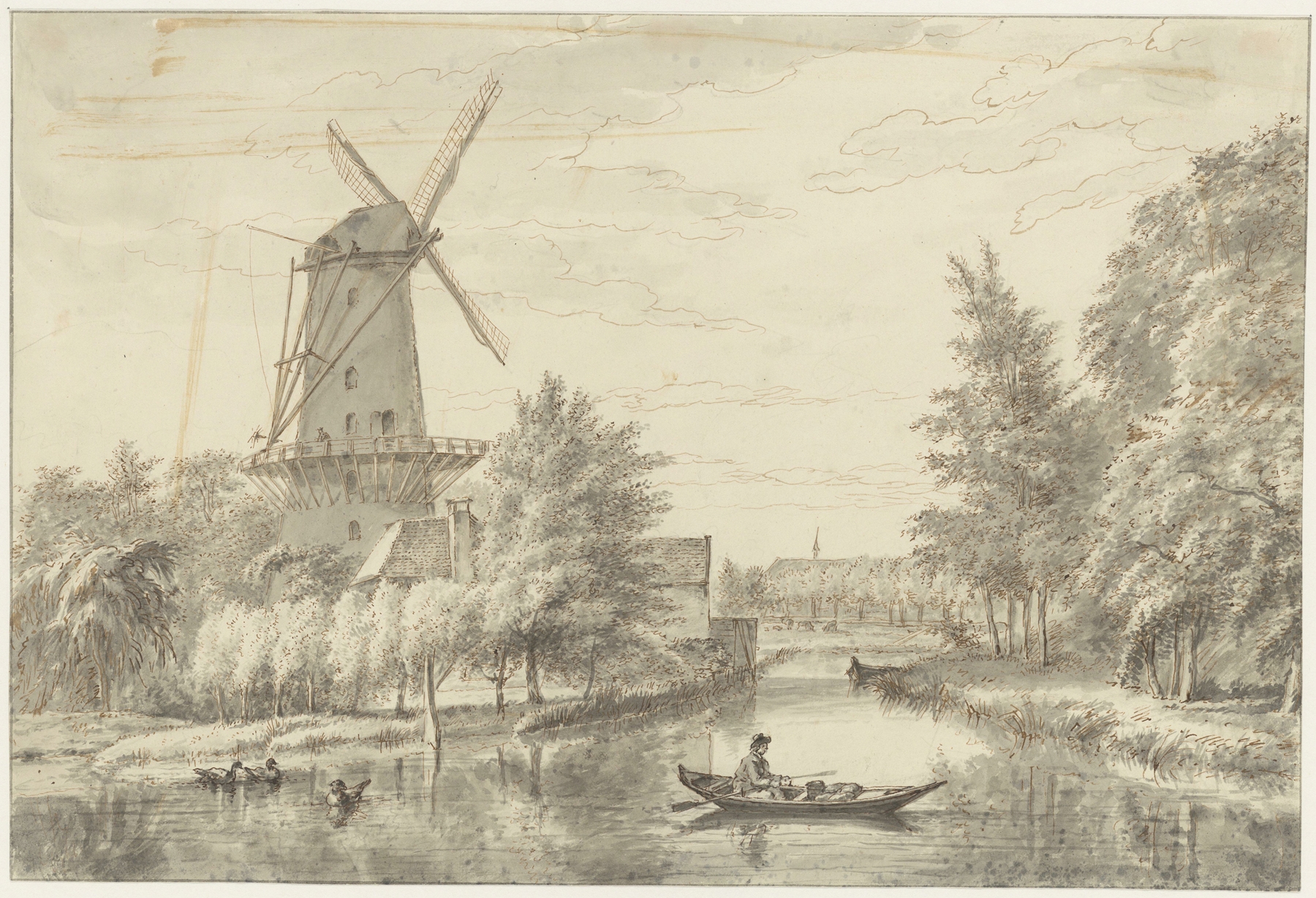Landscape with a mill by Wybrand Hendriks, oil painting